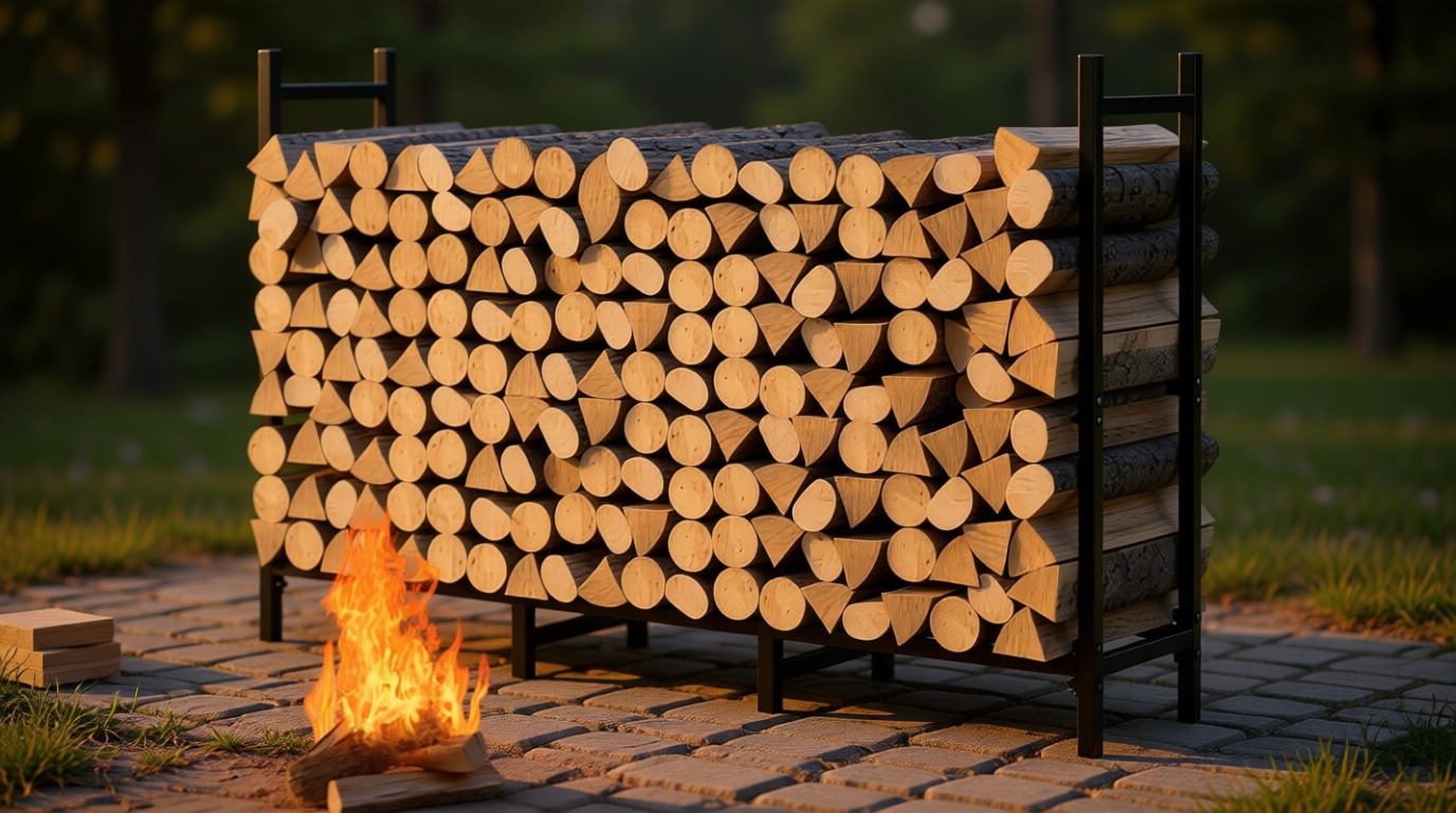 4FT Firewood Rack Indoor Outdoor, Heavy Duty Log Holder Stand for Fireplace, Adjustable Wood Storage Organizer with Weather-Resistant Tubular Steel, Cradle for Kindling & Stacking Logs