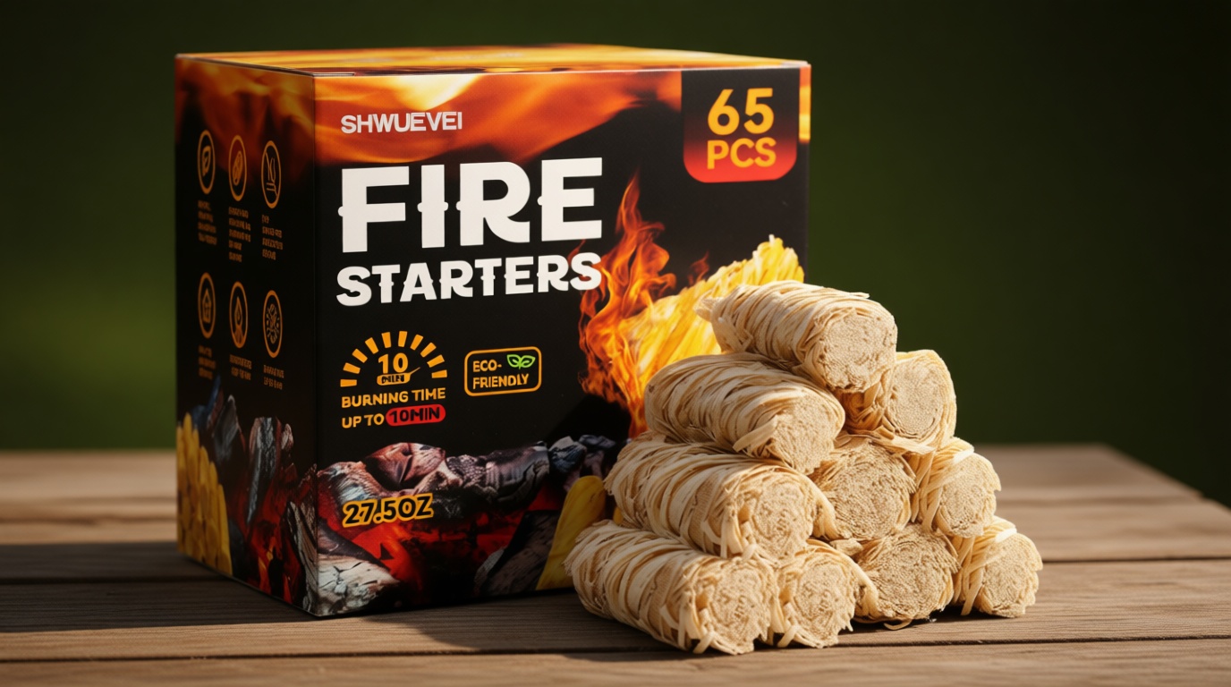 Shwuevei 65 pcs Fire Starter - Natural Fire Starters for Fireplace, Pellet Stove & Wood, Fire Pit, Smoker, BBQ, Chimney, Pizza Oven - Fire Starters for Grill, Charcoal Starter