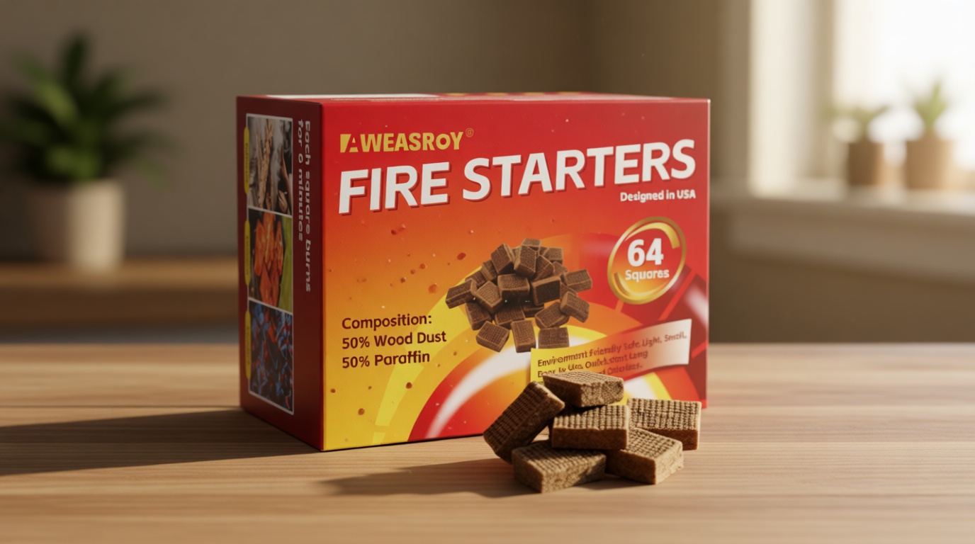 Fire Starter Squares 64 - Fire Starters for Fireplace,Chimney,BBQ Grill,Camping Fire,Wood Stove - Water Resistant and Safe Odourless - Camping Accessories