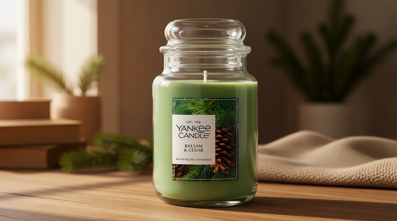 Yankee Candle Balsam & Cedar, Scented Candle, 22oz Large Jar with up to 150 Hour Burn Time, Giftable