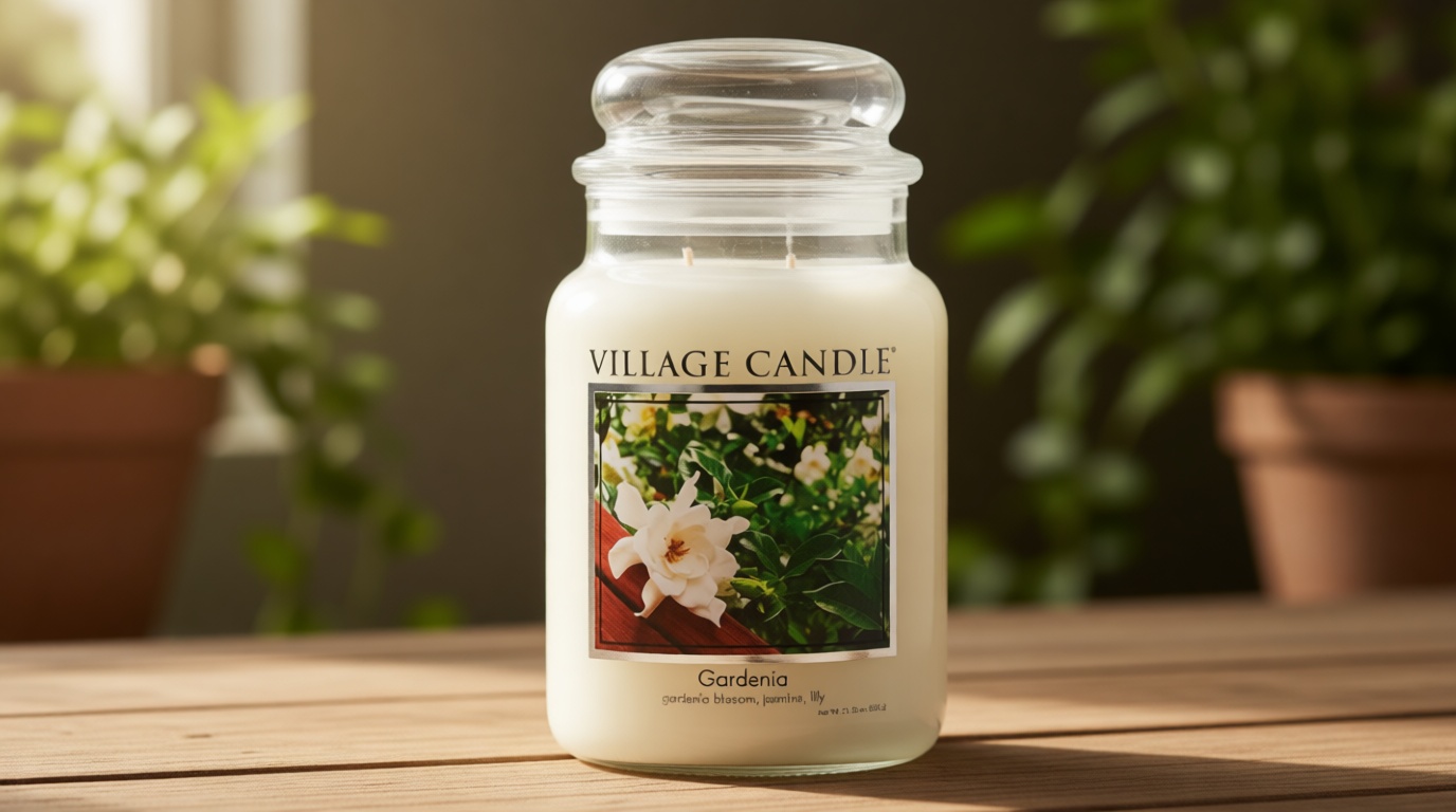 Village Candle Gardenia Large Glass Apothecary Jar Scented Candle, 21.25 oz, White