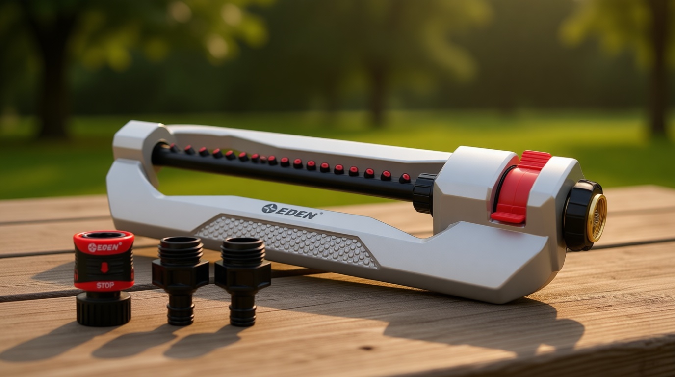 Eden 94110 Heavy-Duty Metal Oscillating Sprinkler | Covers Up to 3,315 sq. ft., 18 Precision Nozzles, Adjustable Range, Turbo Drive Motor, Quick Connect Bundle