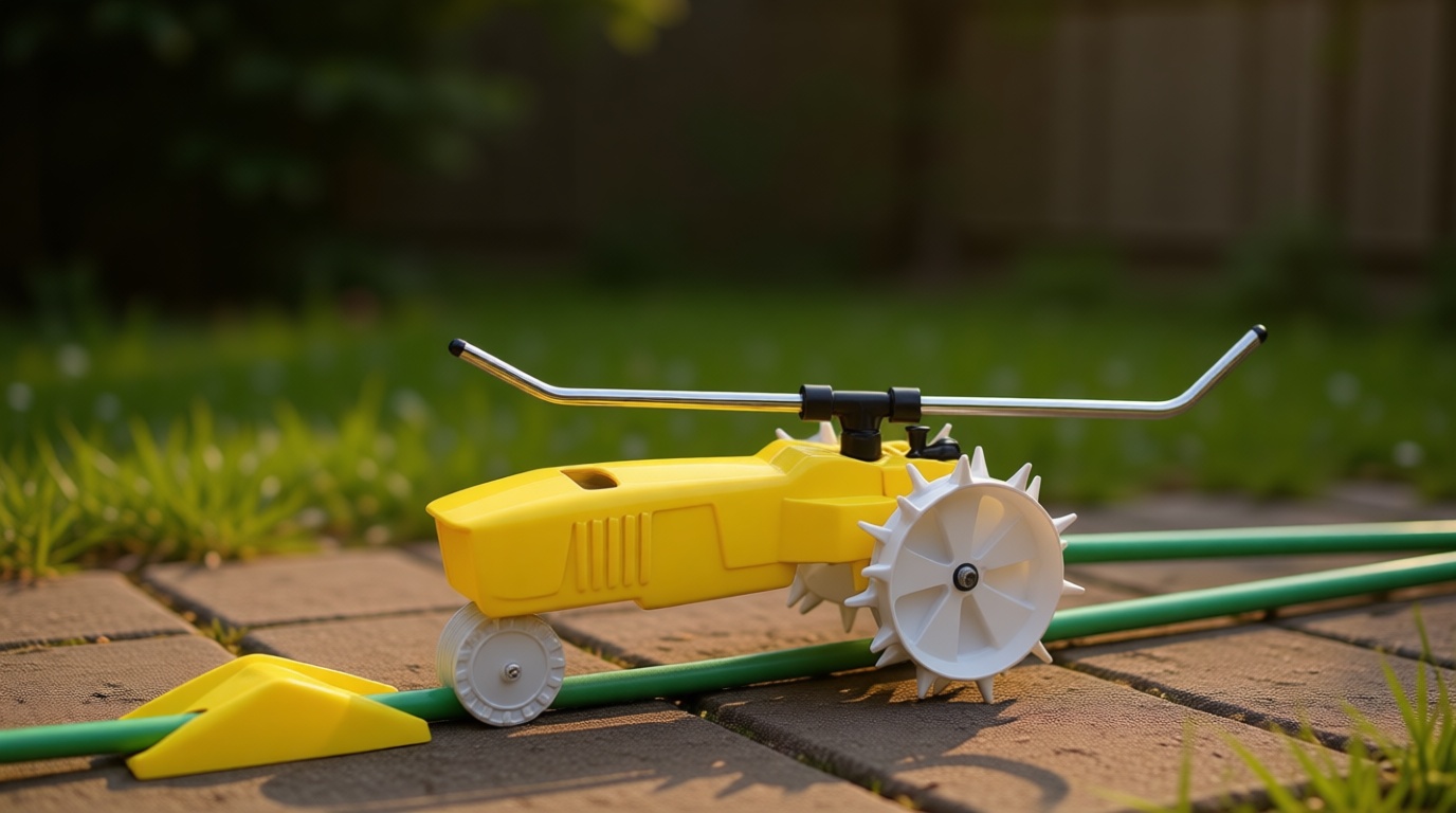 Nelson Rain Train 13,500 Square Feet Cast Iron Outdoor Lawn Traveling Water Sprinkler for Yard, and Garden, with Auto Shut Off, Yellow