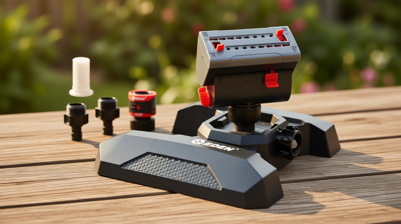 Eden 95124 Adjustable 4-Way Mini Turbo Oscillating Sprinkler W/Quick Connect Starter Set, Covers up to 4,069 sq. ft. Heavy Weight Base