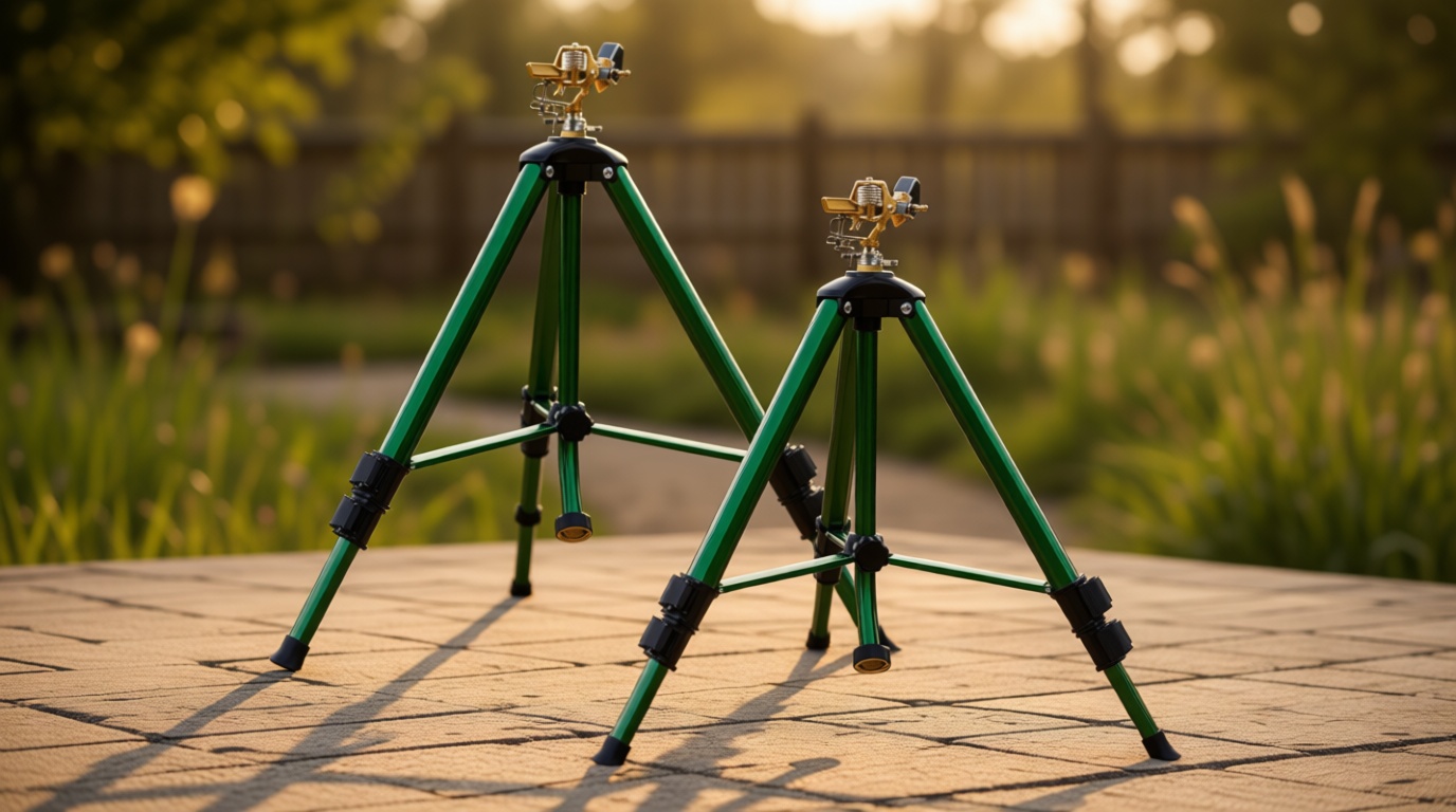 Hourleey Impact Sprinkler on Tripod Base, 2 Pack Heavy Duty Sprinklers for Lawn Yard Garden, 0-360 Degree Large Area Coverage, 3/4 Inch Connector Extension Legs Flip Locks with Brass Head