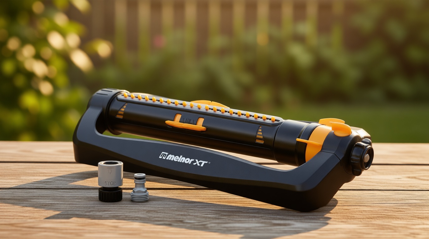 Melnor 65167AMZ XT Turbo Oscillating Sprinkler, 4,500 sq. ft., Quick Connect Bundle, 3-Way Adjustable, Black, Yellow