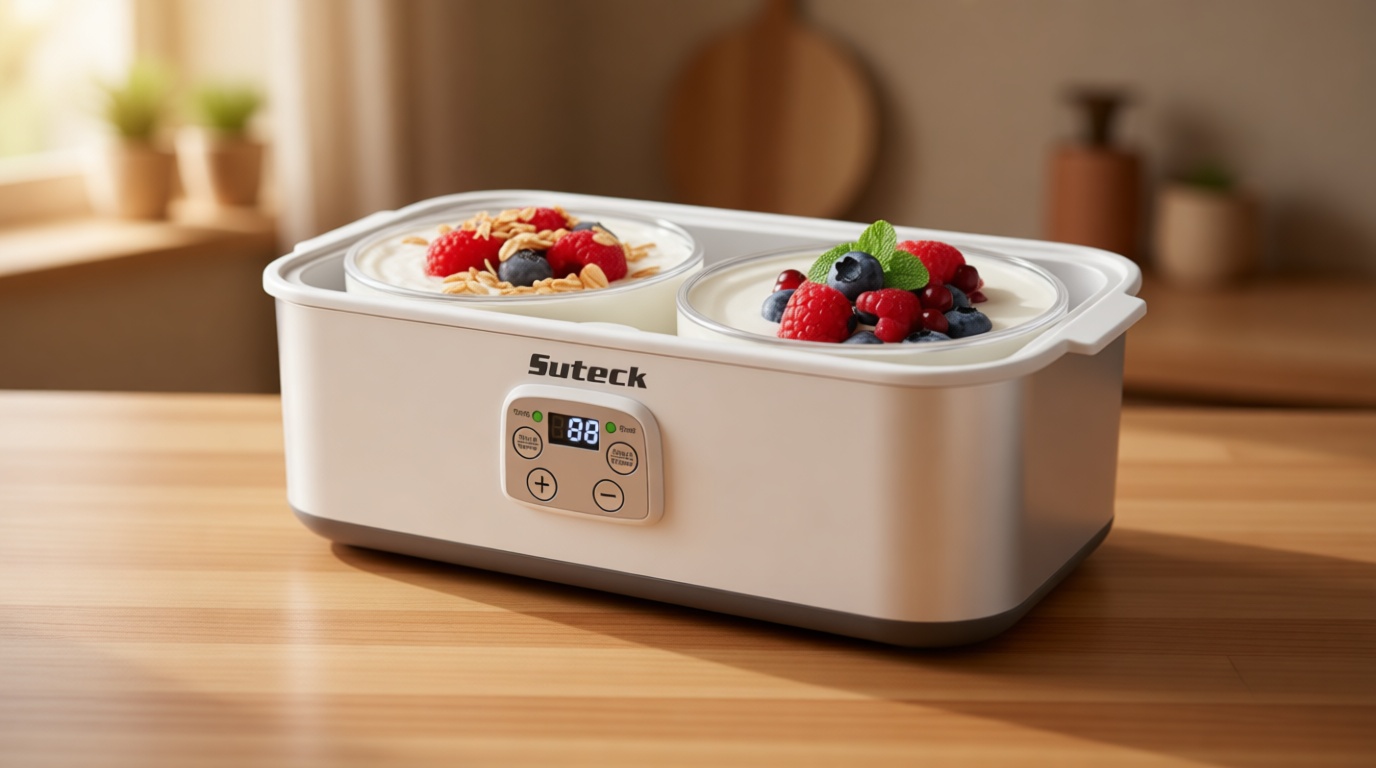 Suteck Yogurt Maker - Stainless Steel Yogurt Makers with Adjustable Time & Temp Control，Automatic Shut-Off & Constant Temper for Homemade Greek, Probiotic Yogurt, BPA-Free 2 Yogurt Bowls (2 Quart) Global Recycled Standard