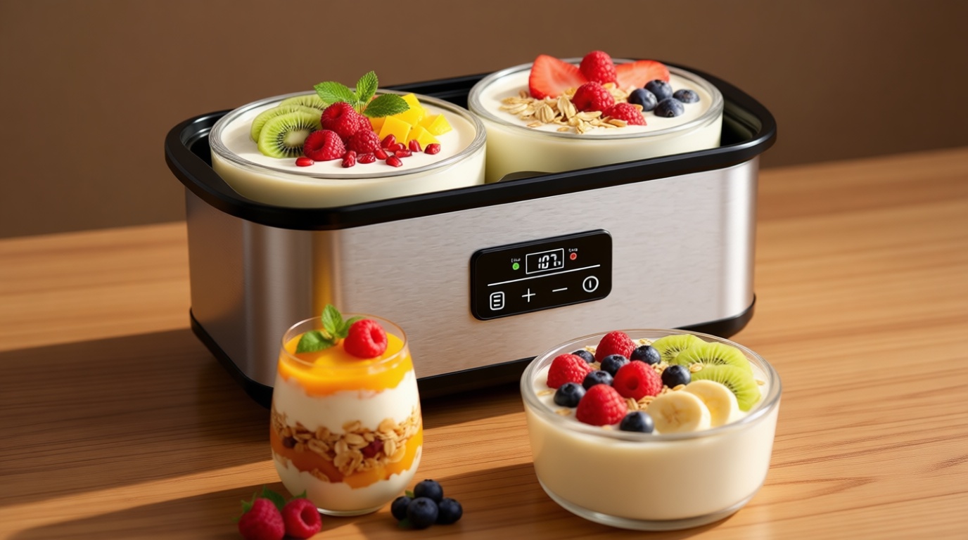 Yogurt Maker with Adjustable Time & Temperature Control, Constant Temperature & Auto Shut-Off - Make Fresh Probiotic Yogurt for Optimal Gut Health - Two 1-Quart Glass Containers