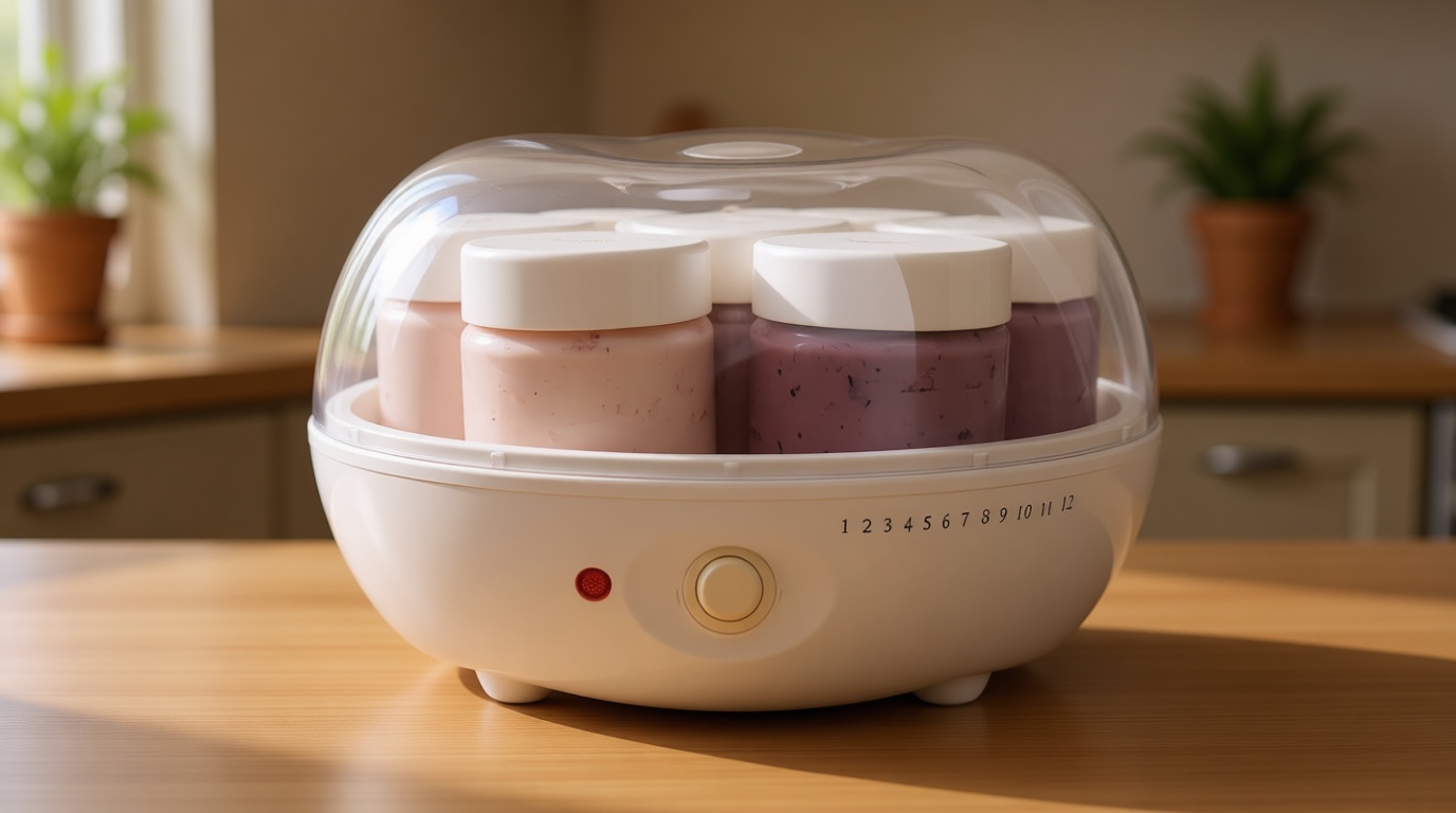 Euro Cuisine YM80 Electric Yogurt Maker Machine- Promote Gut Health with Probiotic Rich Homemade Yogurt -Home Yogurt Incubator with Glass Jars, White