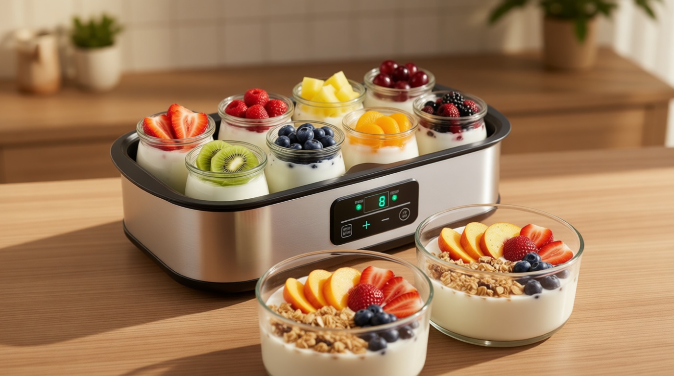 Elite Gourmet ProBioticPRO™ Digital Yogurt Maker, Programmable Temp & Time Control (68–127°F), Includes 8 Glass Jars (6 oz) + 2 Large 1-Qt Bowls, Stainless Steel, Auto Shut-Off