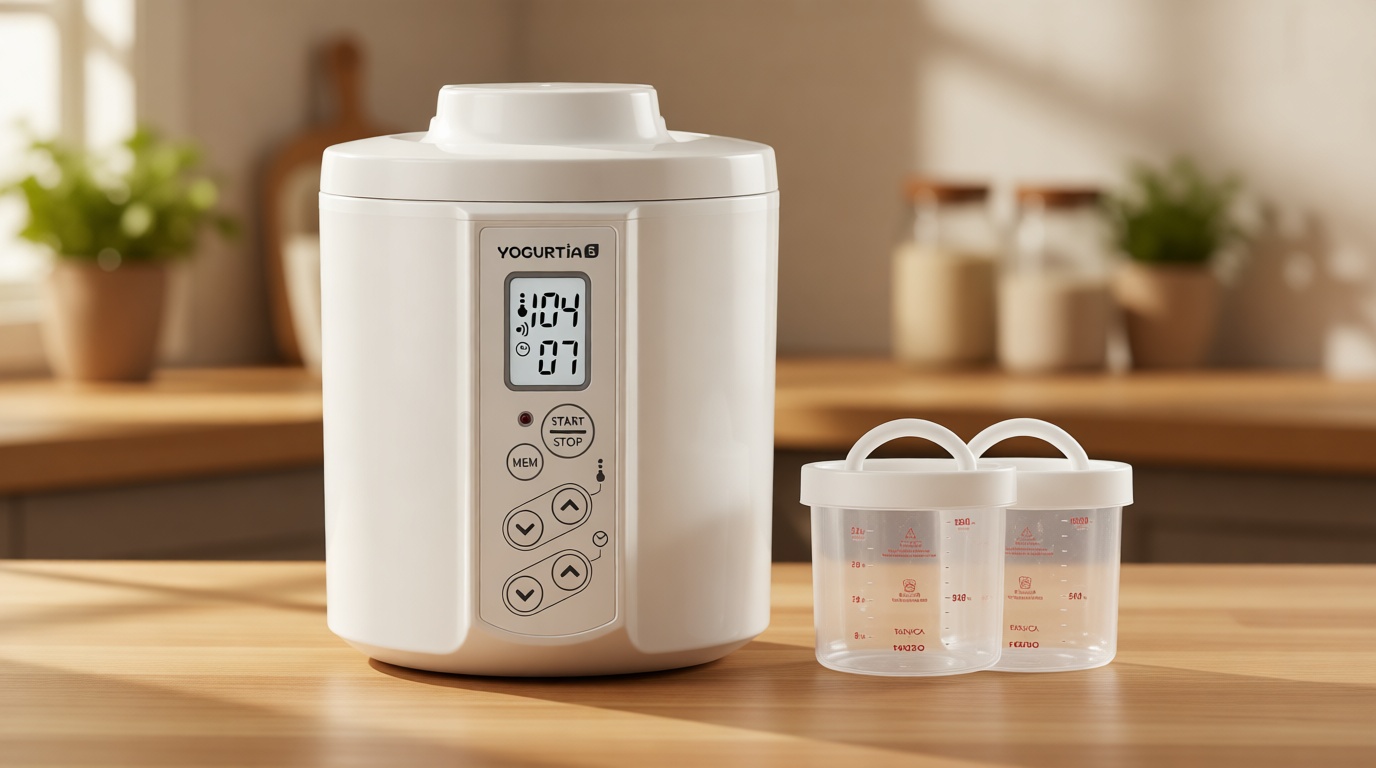 [TANICA] YOGURTiA Yogurt Maker & Fermented Food Machine – Precise Temperature Control (1°F/1°C Increments) for Consistent Results, 77-158°F (25-70°C), 100-240V, Made in Japan, 2 Glass Pots, Timer