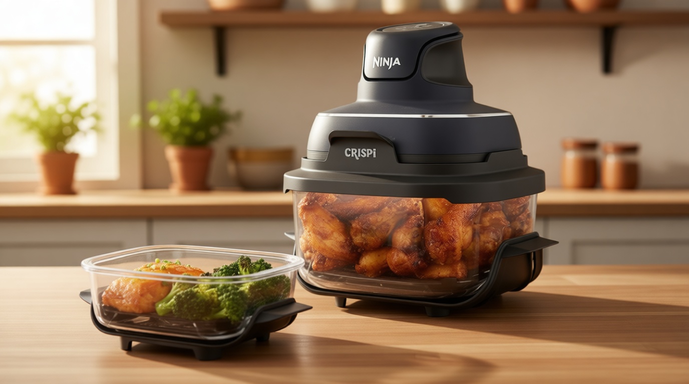 Ninja Crispi 4-in-1 Glass Air Fryer | 450°F | Non-Toxic | 4QT & 6-Cup Glass Containers w/Lids | Microwave, Freezer, Dishwasher Safe | Max Crisp, Air Fry, Bake, Recrisp | Cyberspace Gray, FN101GY