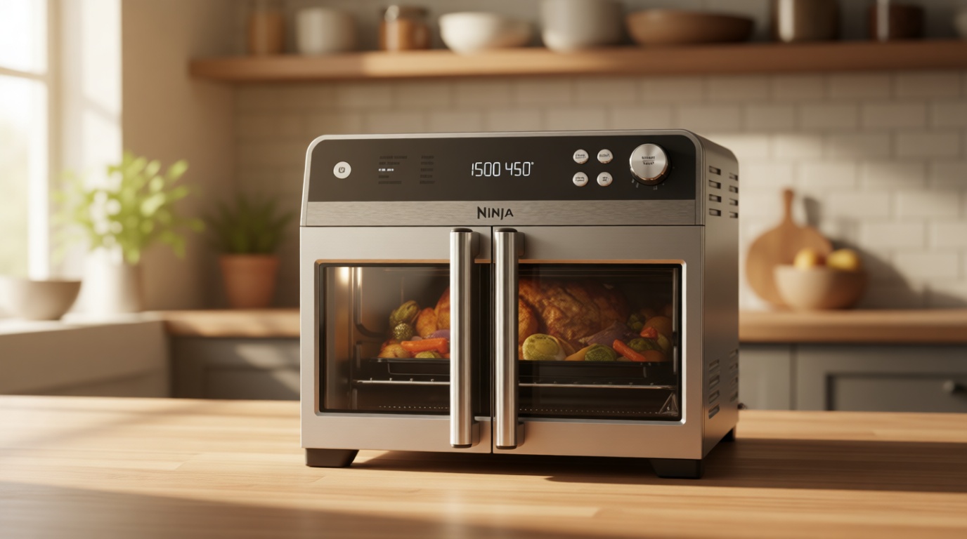 Ninja French Door Premier Air fry Oven | 10-in-1 functions | 20.3-qt capacity | 5-qt Air Fry Basket, Sheet Pan, Wire Rack, Broil Rack | PFAS-free Cooking Surface, Dishwasher-Safe Accessories | FO101