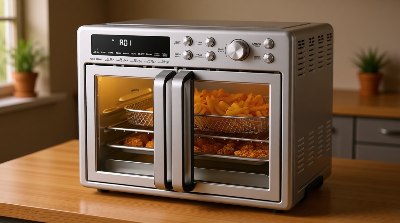Midea Flexify Classic French Door Toaster Oven Air Fryer Combo, 10-in-1 Large Capacity 26.4 QT Countertop Oven, 25% Faster Cooking and 90% Less Oil, Stainless Steel