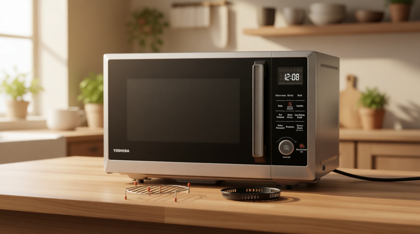 TOSHIBA Air Fryer Combo 8-in-1 Countertop Microwave Oven, with Convection, Broil, Odor Removal Mode, 12.4" Position Memory Turntable, Child-Lock, 1.0 Cu.ft, Black Stainless Steel, ML2-EC10SA(BS)