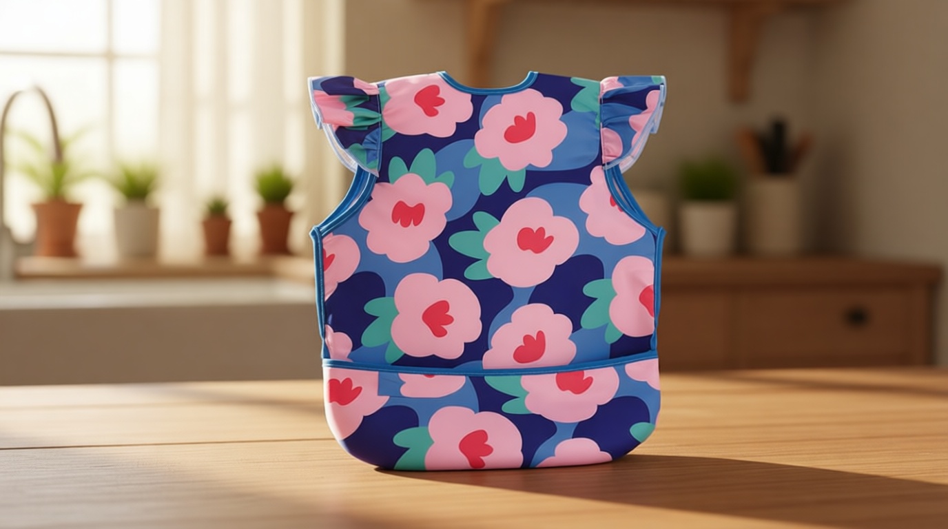 Tiny Twinkle Mess Proof Baby Bib for Girls | Waterproof Toddler Bib for Eating | Baby Apron for Feeding | Machine Washable | Perfect Shower Gift (Floral Blue, 6–24M) Global Recycled Standard OEKO-TEX STANDARD 100