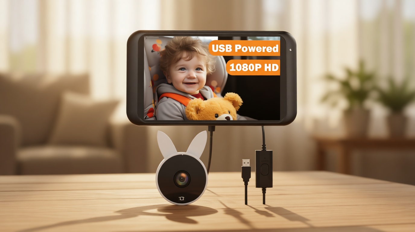 Babyvue USB Car Camera for Baby : 4.5" Baby Car Camera with 1080P Crystal Clear Mirror View, Easy Installation Carseat Rear Facing Moitor for Kids, HD IR Night Vision Backseat Monitor Global Recycled Standard