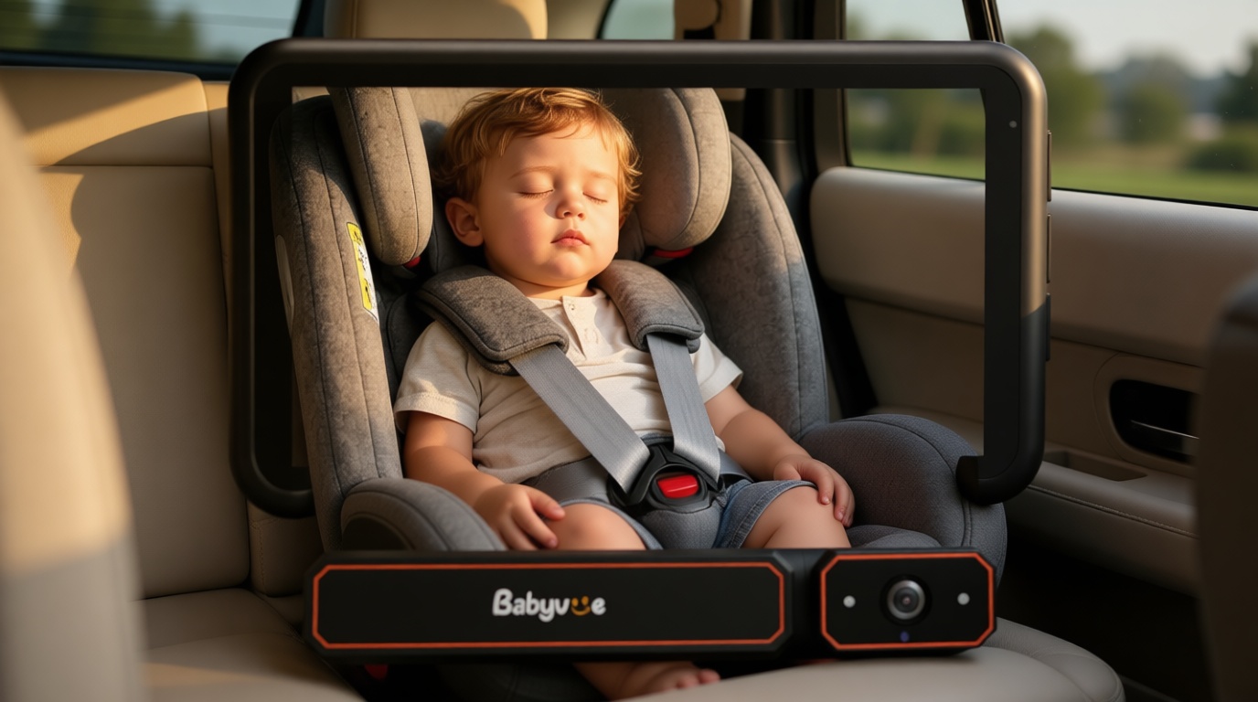 Babyvue BV6 Wireless Baby Car Camera Fast Setup, HD1080P No Wiring Car Baby Monitor with Auto IR Night Vision, 5.2" Display Backseat Camera 3X Zoom for Kids Global Recycled Standard