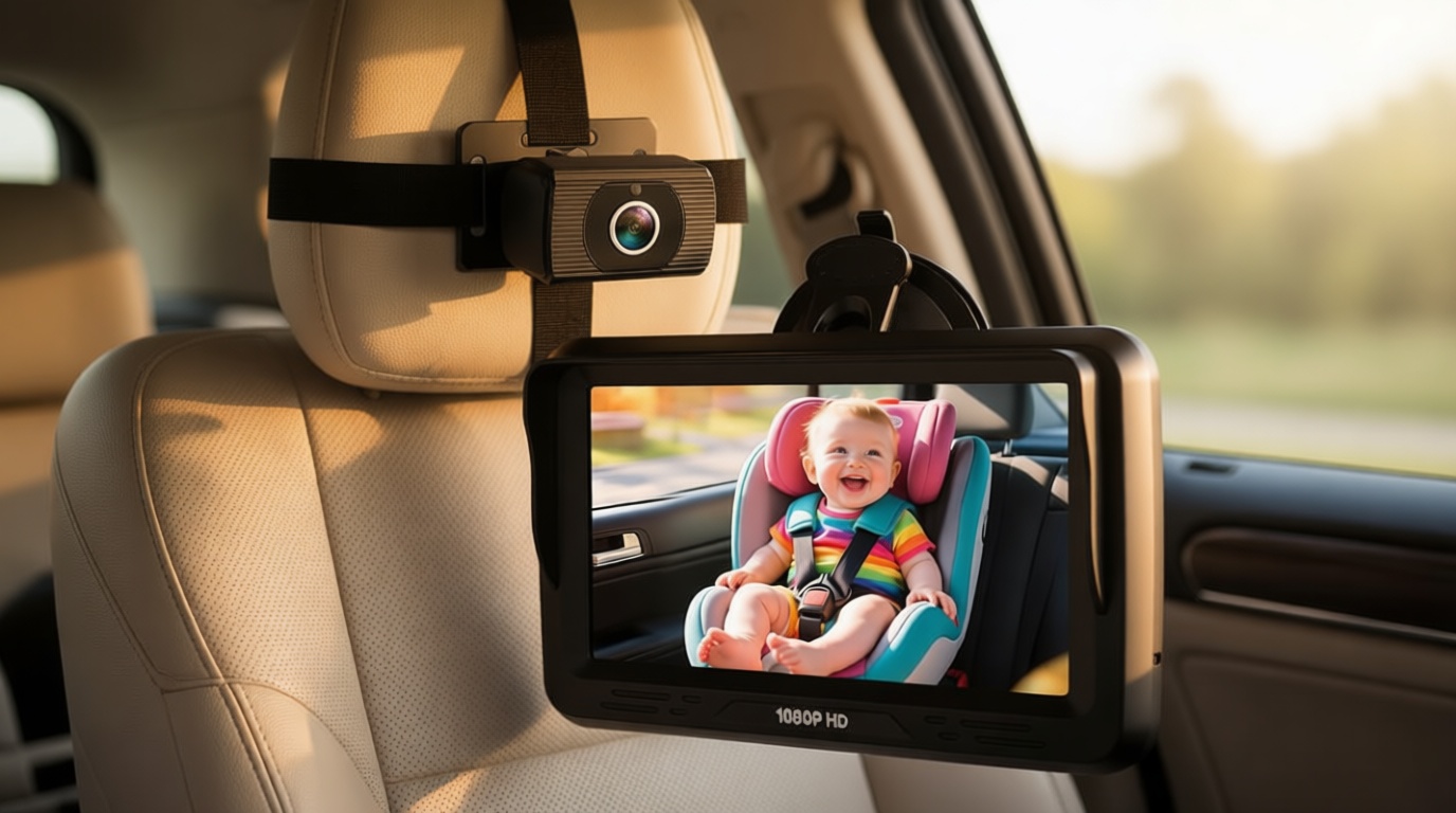 Rohent Baby Car Camera HD 1080P - Rear-Facing Infant Monitor with Night Vision Car Camera for Baby 150° Wide-Angle Lens Anti-Glare Screen Easy Install 360° Adjustable Display