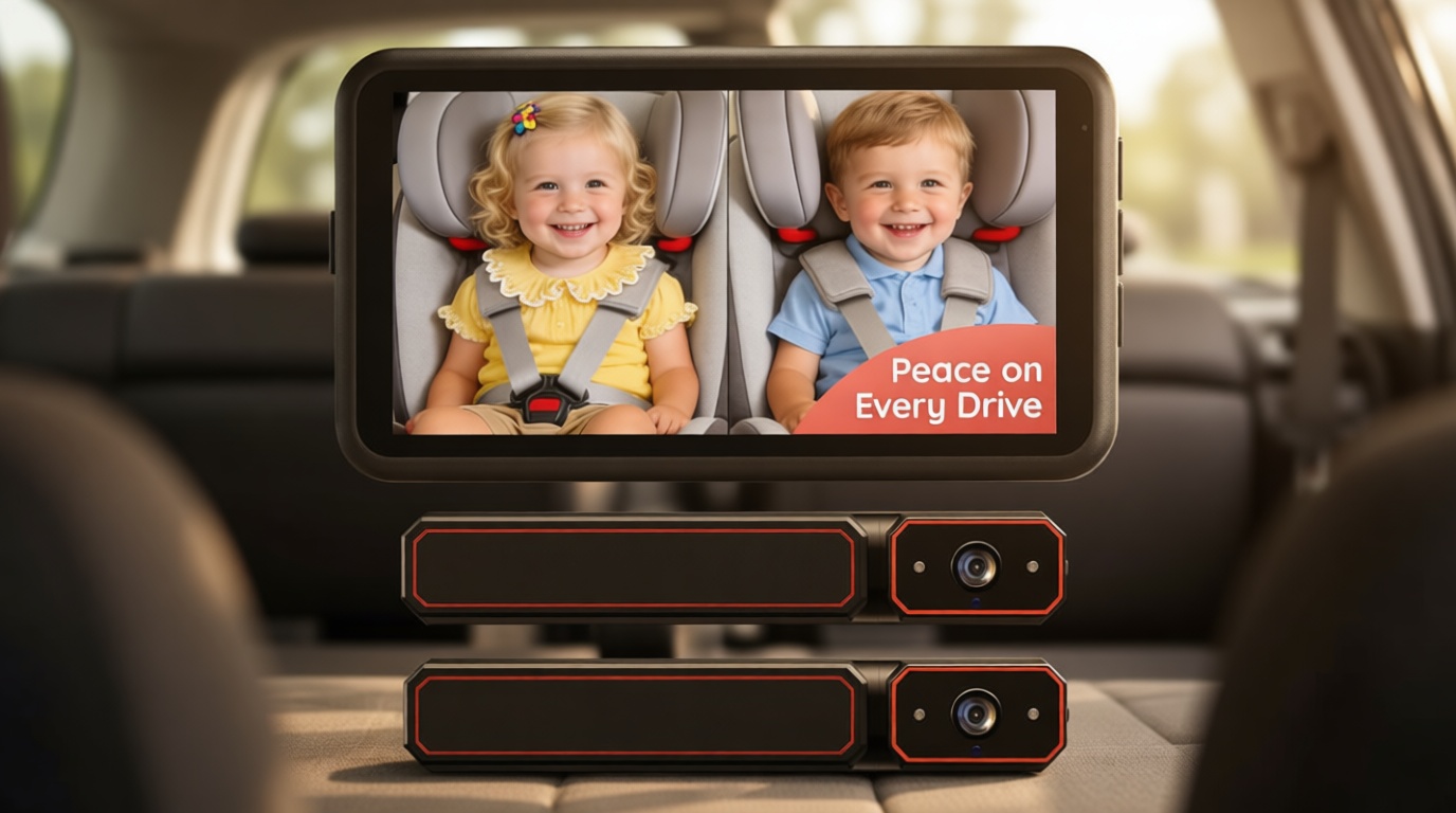 Babyvue BV6PRO Wireless Dual Car Camera Baby Monitor Fast Setup, HD1080P Spilt-Screen Baby Car Monitor for 2 Kids, Auto IR Night Vision Backseat Camera for Newborns Gift Global Recycled Standard