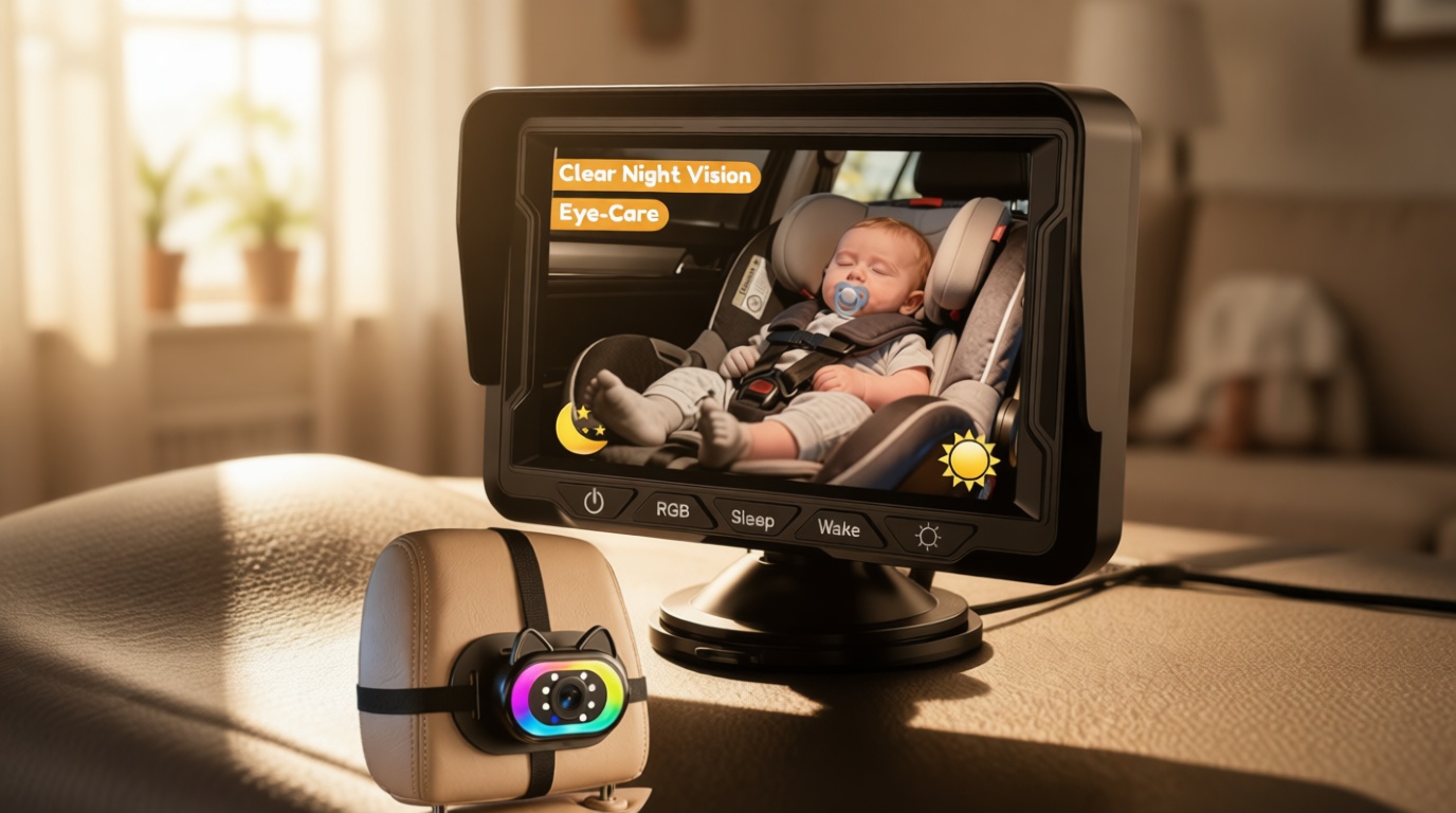 Wkzay HD 1080P Baby Car Camera with Adjustable Light: Clear 940nm Eye-Care Night Vision Auto Switching - 3 Mins Easy Setup 150° Wide Angle Car Seat Camera for Full Baby View