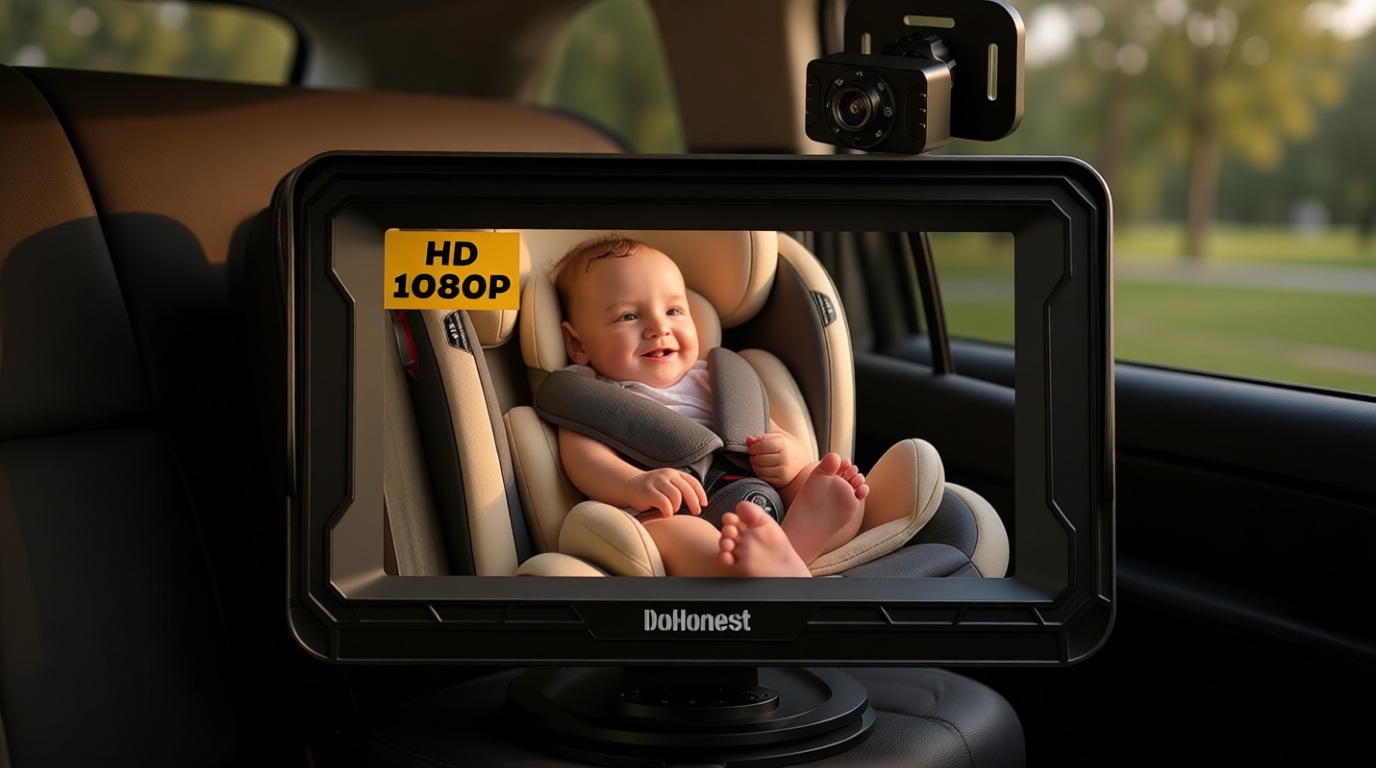 DoHonest Baby Car Camera HD 1080P - Rear-Facing Car Baby Monitor with Night Vision, Adjustable View Angle, Easy Setup, Anti-Glare Display, Safety for Kids & Infants