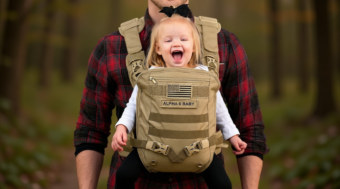 Front Facing Baby Carrier for Dad | Ergonomic Baby Carrier for Men | Infant to Toddler | Military Design Holder with Lumbar Support | Great for Hiking and Travel | MOLLE Compatible | Desert Khaki