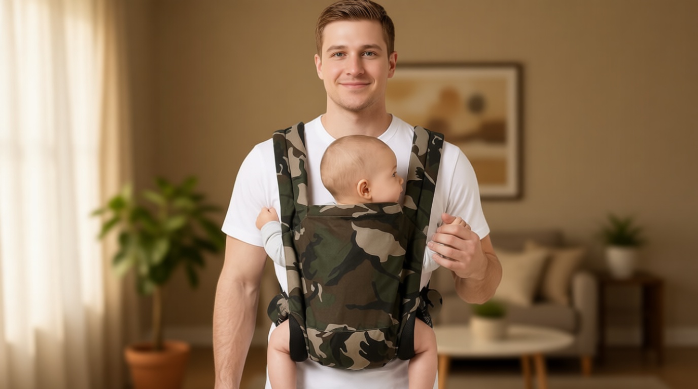Baby Carrier for Dad (7-30lbs)-Military Stylish Infant Holder Carriers Newborn to Toddler, Men Baby Carrier with Windproof Cap, One Size Fits All, Camouflage