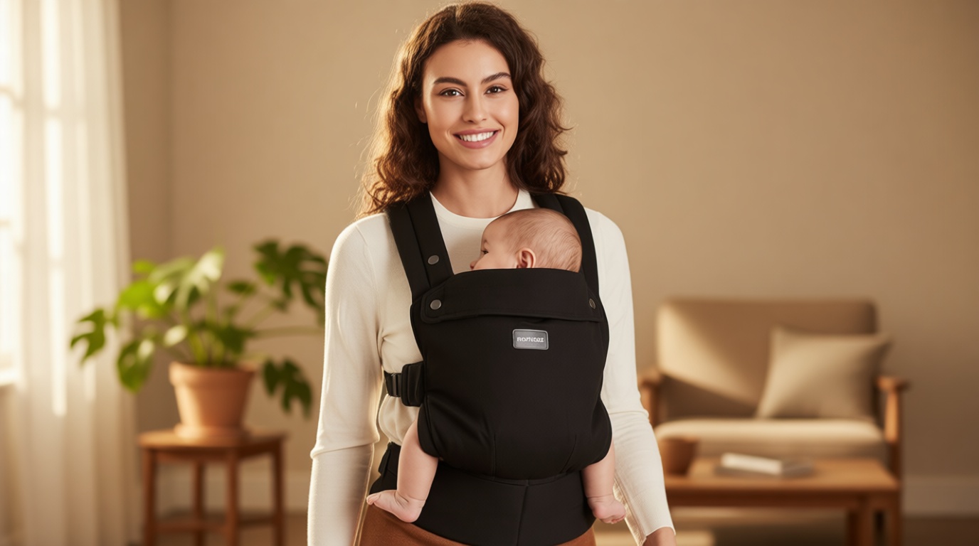 Momcozy Baby Carrier - Ergonomic, Cozy and Lightweight Carrier for 7-45lbs, Effortless to Put On, Ideal for Hands-Free Parenting, Enhanced Lumbar Support, Purehug for Infant to Toddler, Black OEKO-TEX STANDARD 100