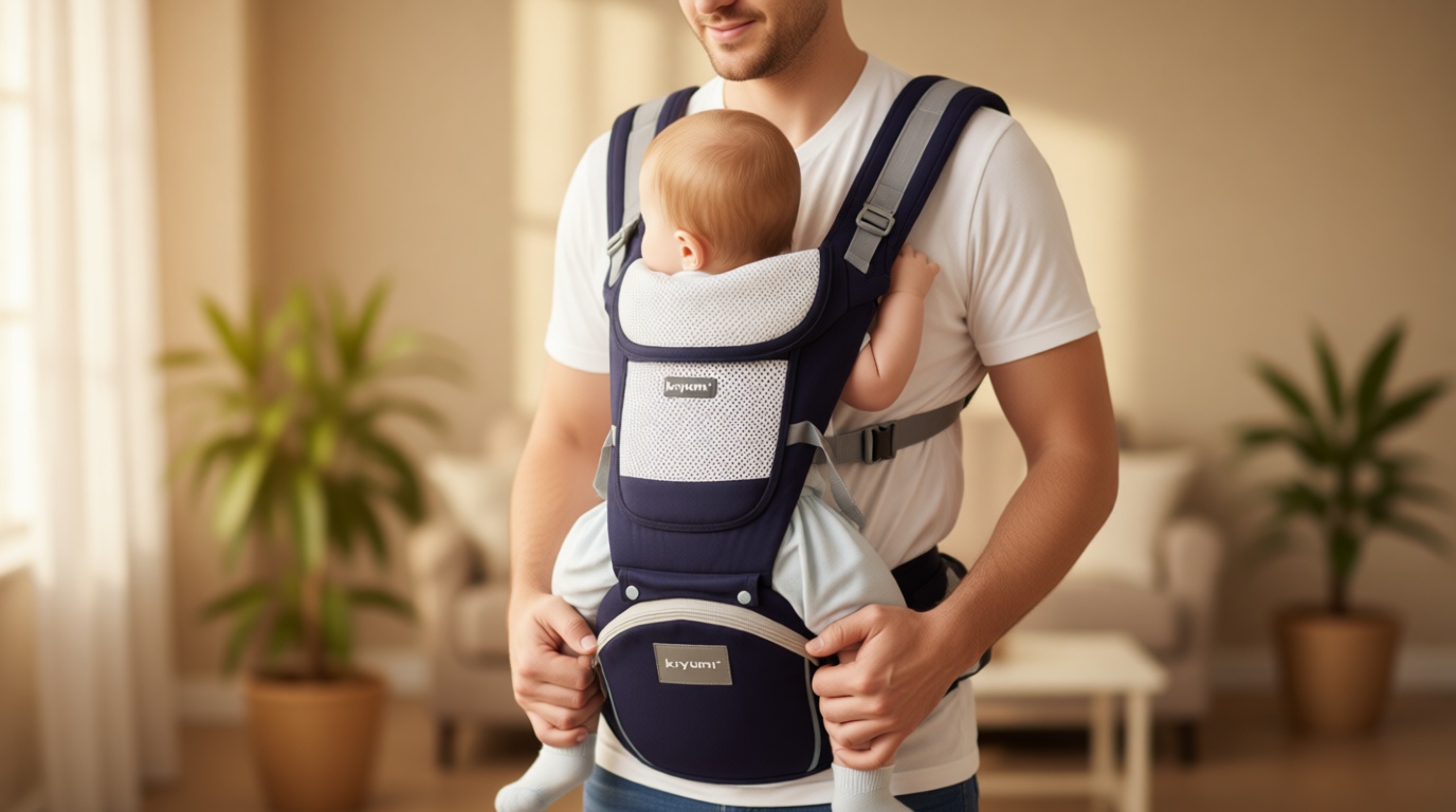 KIYUMI Baby Carrier with Hip Seat, Ergonomic M Position, Newborn to Toddler, Head Support and Breathable Mesh,Adjustable Removable 6- in-1 Baby Baby Sling Carrier (7-45 lbs) for Mom Dad,Darkblue