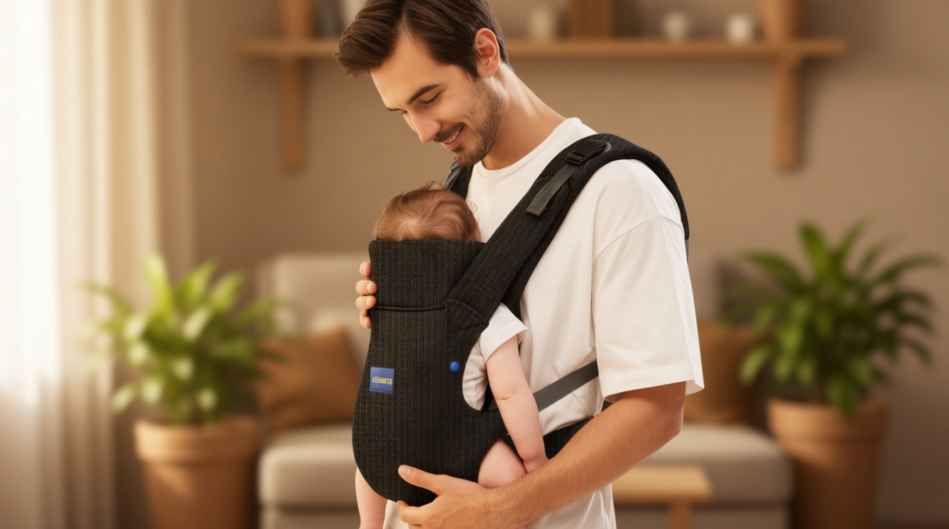 YEMKEZO Baby Carrier Newborn to Toddler,Newborn Carrier with Head Support, Cozy Baby Holder Carrier for Dad Mens (Summer Black)
