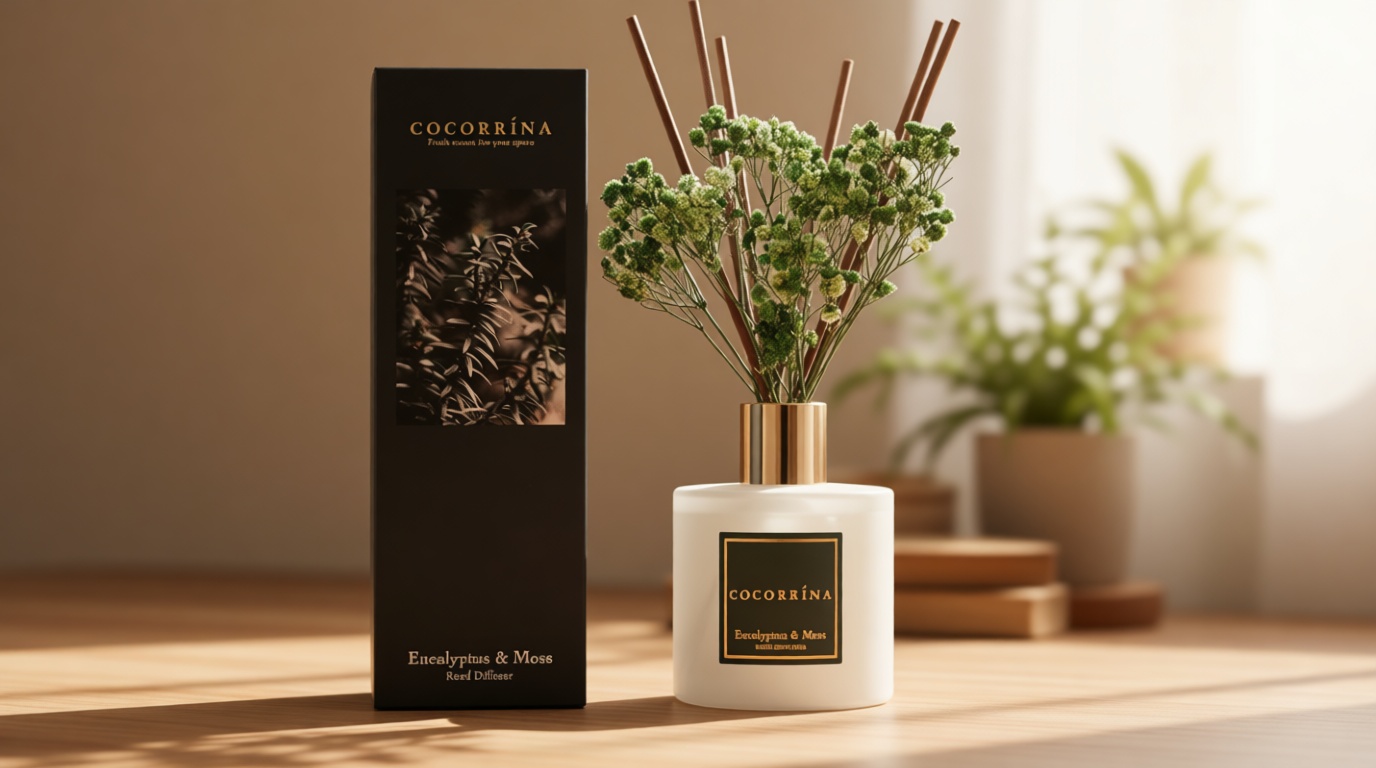 Cocorrína Reed Diffuser Sets- Eucalyptus & Moss Scented Diffuser with Sticks Home Fragrance Reed Diffuser for Bathroom Shelf Decor