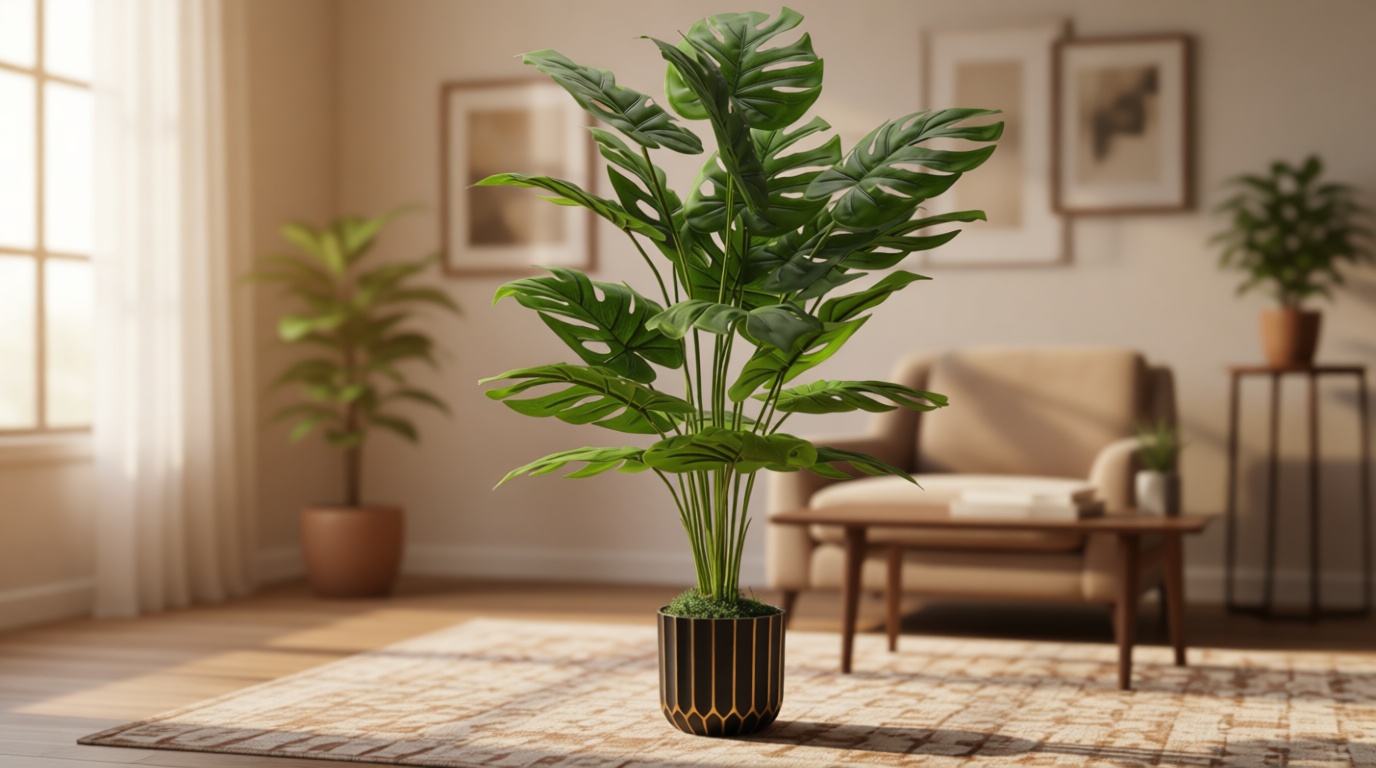 Der Rose 28'' Fake Plants Tall Artificial Monstera Faux Plants Indoor Outdoor Tree for Living Room Home House Decor