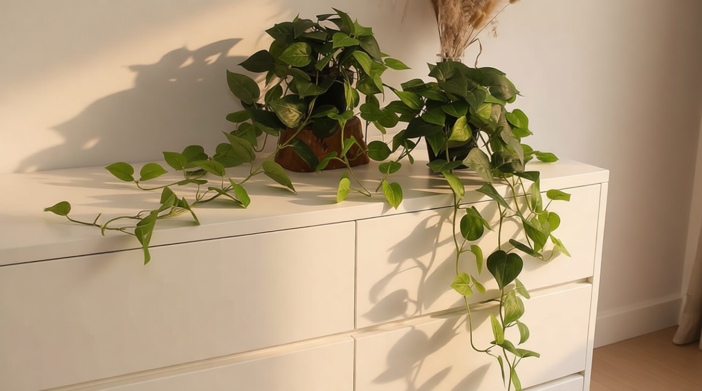 alyptus Fake Pothos Hanging Plants – 33" Set of 2 Faux Ivy Vines with Pots Realistic Silk Devil’s Ivy for Indoor Décor Low Maintenance Artificial House Plants for Home Bathroom or Office - Green