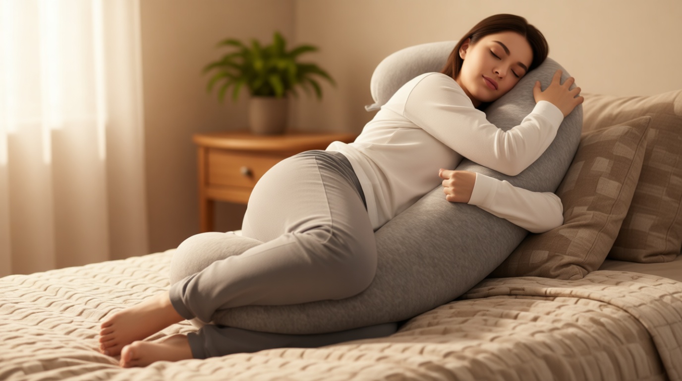 TranquilRelax C Shaped Body Pillow for Side Sleepers, Memory Foam Long Pillow for Leg, Hip & Back Support, Soft Washable Cover,Grey-47"*10" OEKO-TEX STANDARD 100