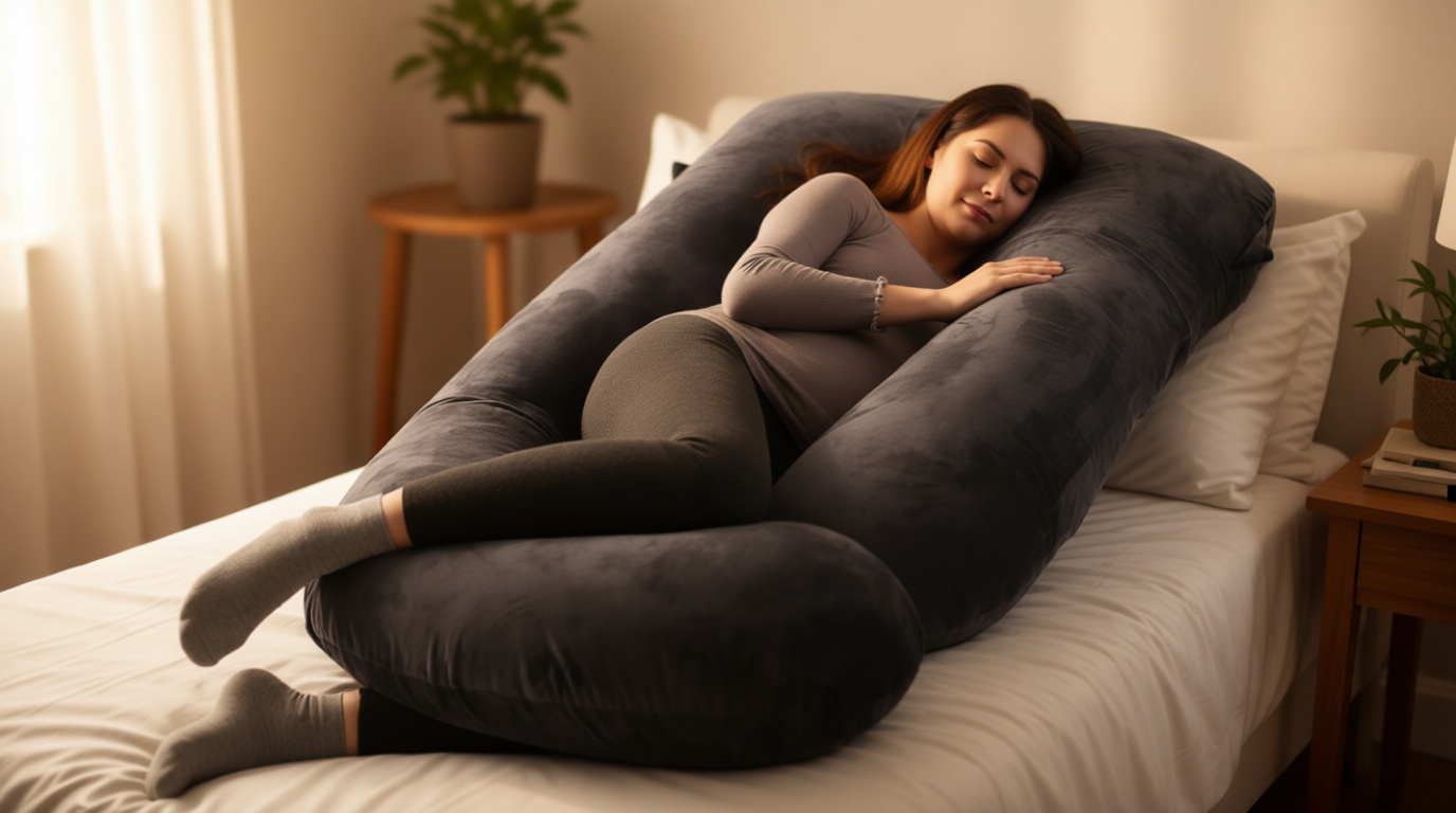 ALLOPERA Pregnancy Pillow, Full Body 57 Inch Maternity Pillow with Removable Washable Cover - Sleep Support for Legs, Back, Neck, Shoulder, HIPS, Belly for Pregnent Women, Black Grey Velvet Cover OEKO-TEX STANDARD 100