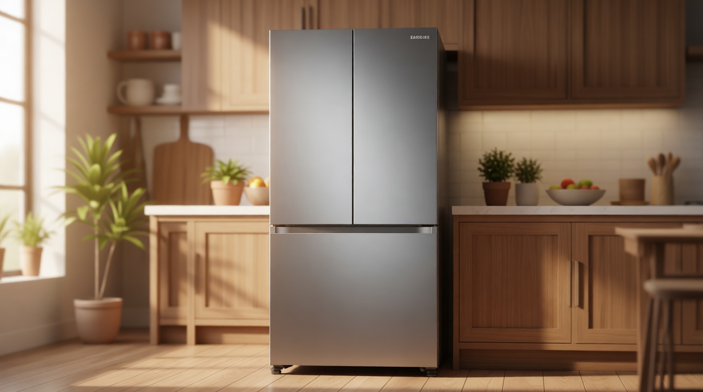 Samsung 17.5 cu. ft. Smart Counter Depth 3-Door French Door Refrigerator, Stainless Steel, RF18A5101SR/AA ENERGY STAR