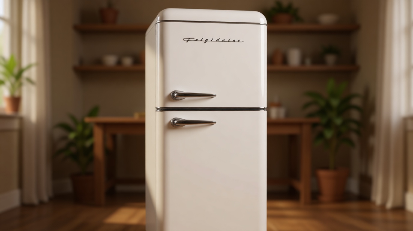 Frigidaire, 2 Door Apartment Size RETRO Refrigerator with Top Freezer, Chrome Handles, 7.5 cu ft