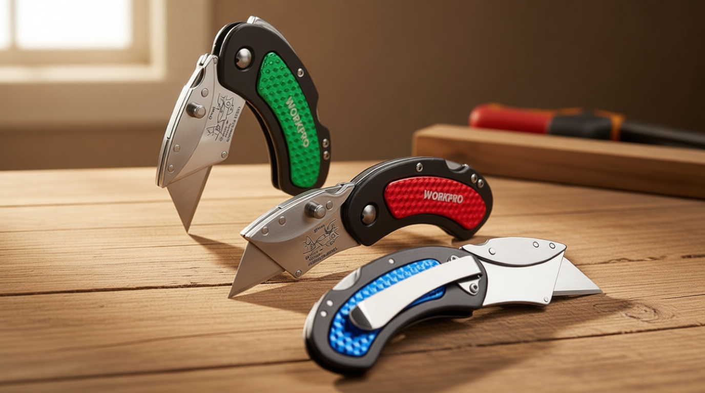 WORKPRO Folding Utility Knife Set Quick Change Blade, Back-lock Mechanism 3-piece with 10-piece Extra Blades