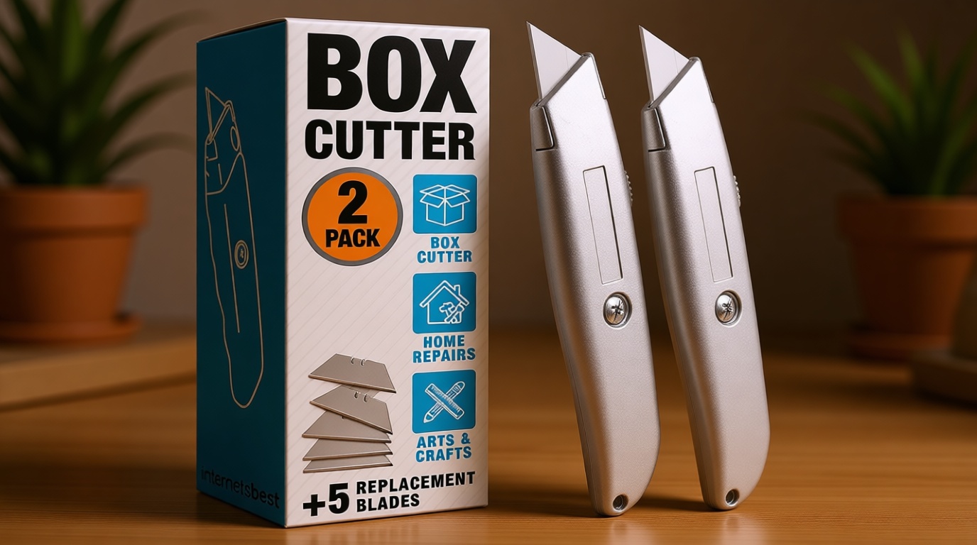 INTERNET'S BEST Premium Utility Knife Set | Retractable Box Cutter with Metal Handle | Heavy-Duty Cutting for Cardboard, Carpet, Plastic | Retractable Blade | Includes 2 Razor Knives & Extra Blades