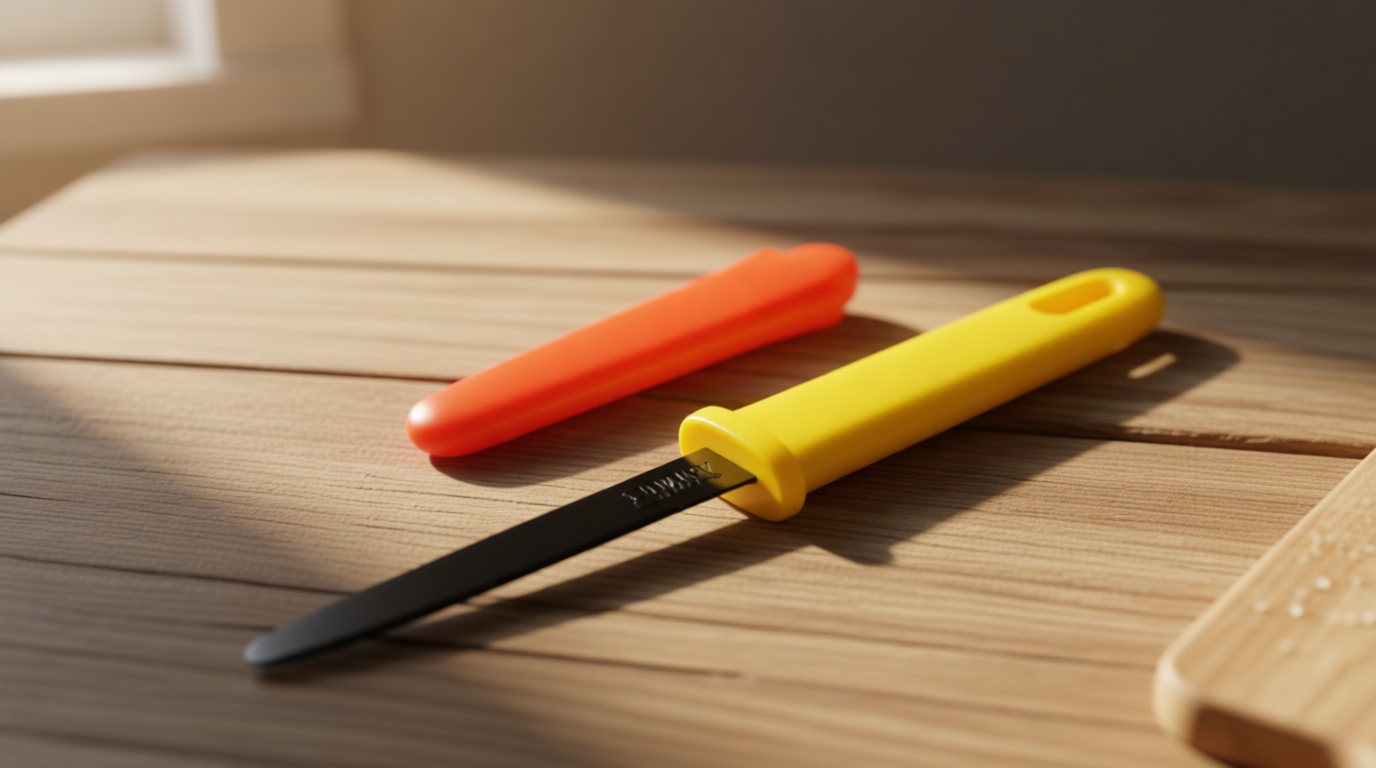 CANARY Cardboard Cutter with Sheath - 7.5" Box Opener Utility Knife with Non-Stick Coated Blade for Breaking Down Boxes & Opening Packages - Made in Japan, Yellow