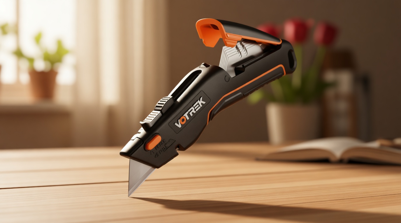 VOTREK® Box Cutter Utility Knife, [2-in-1] Retractable Box Cutter, with Blade Storage, Safety All Metal Heavy Duty Sharp Razor Knife for Home & Warehouse Cardboard, Carton, with Extra Blades