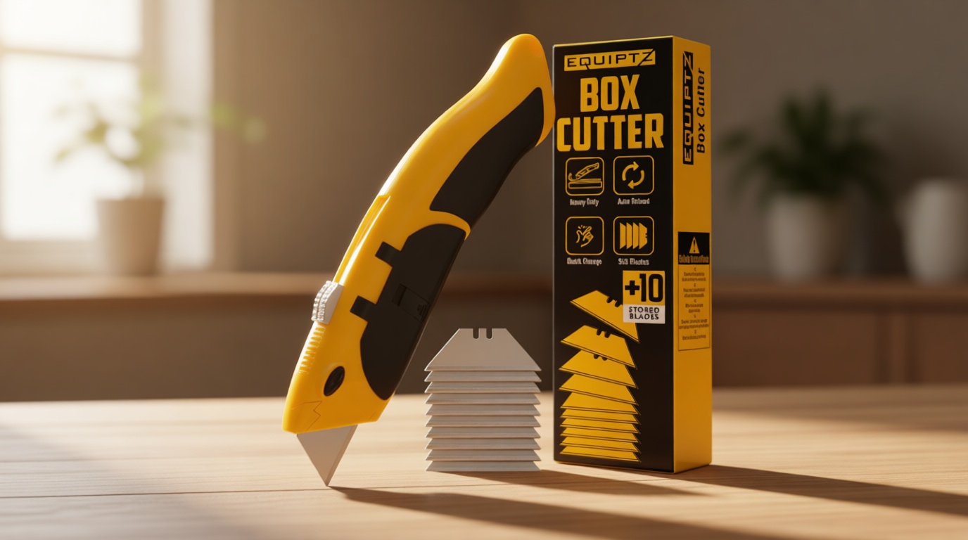 Auto Reload Utility Knife with 10 Preloaded SK5 Blades, Heavy Duty Box Cutter Retractable and Razor Knife with Non-Slip Rubber Handle and Lanyard Hole