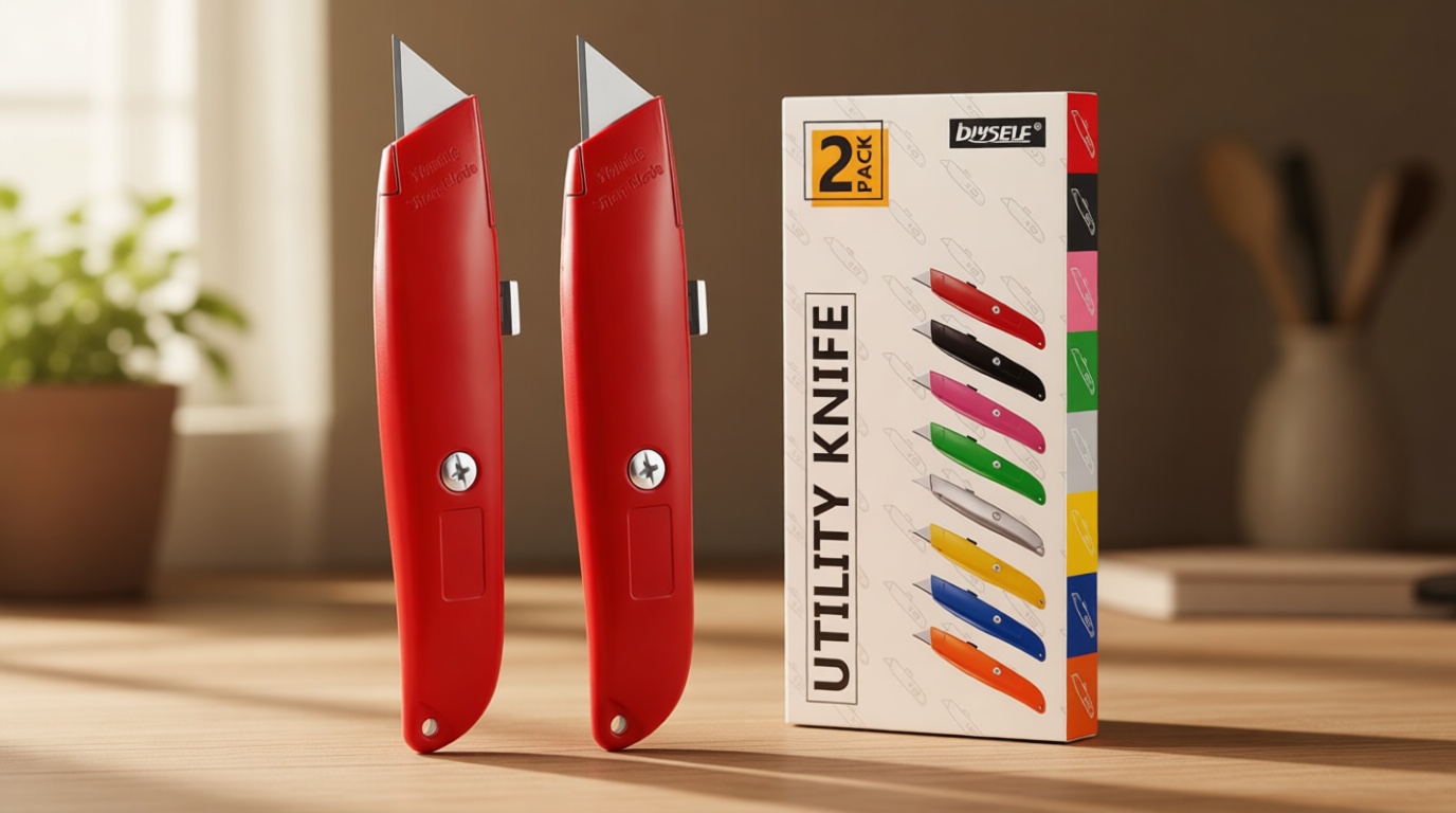 DIYSELF 2Pack Utility Knife Box Cutter Retractable Razor Blade Heavy Duty Box Cutters Knife PVC Pipe Cutter (Red)