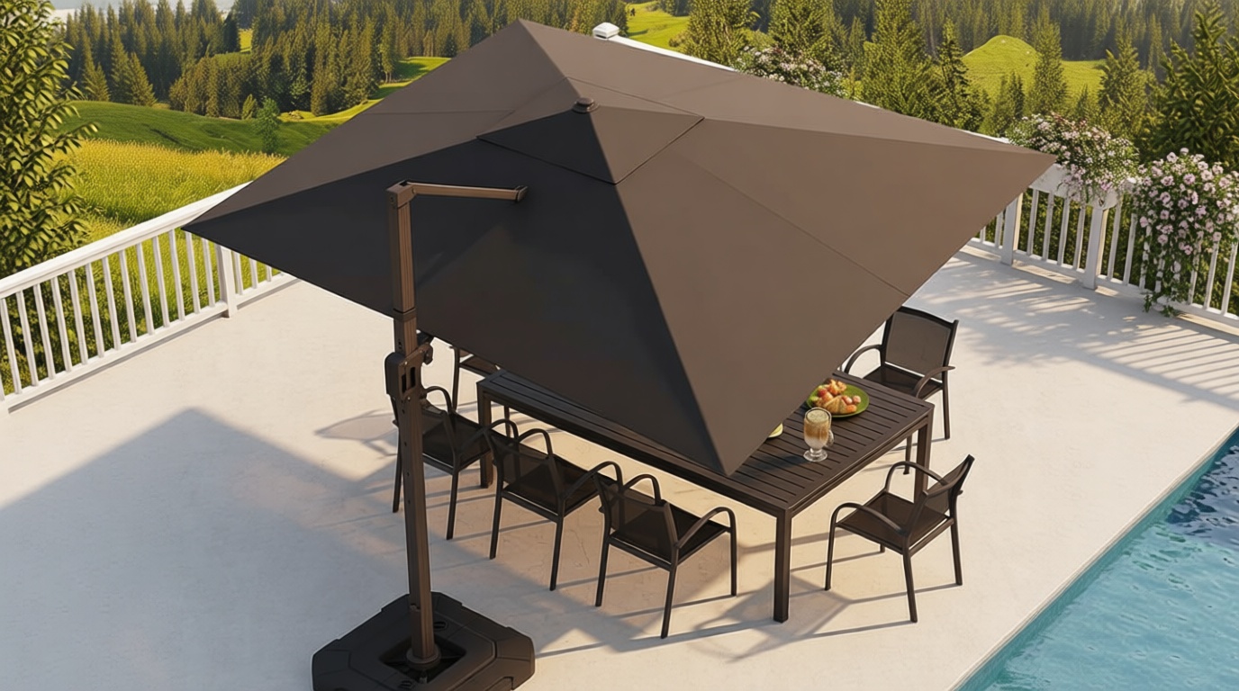9' X 12' Cantilever Patio Umbrella Rectangular Outdoor Large Offset Umbrellas with 7 Tilts Adjustable 360°Rotation for Deck Pool Garden Backyard, Grey