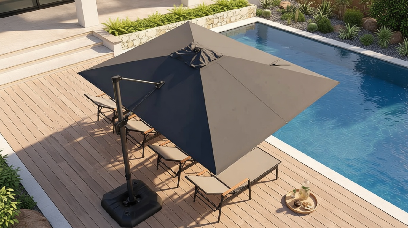 PURPLE LEAF 9' X 11.5' Patio Umbrella Outdoor Cantilever Rectangle Umbrella Aluminum Offset Umbrella with 360-degree Rotation for Garden Deck Pool Patio, Grey