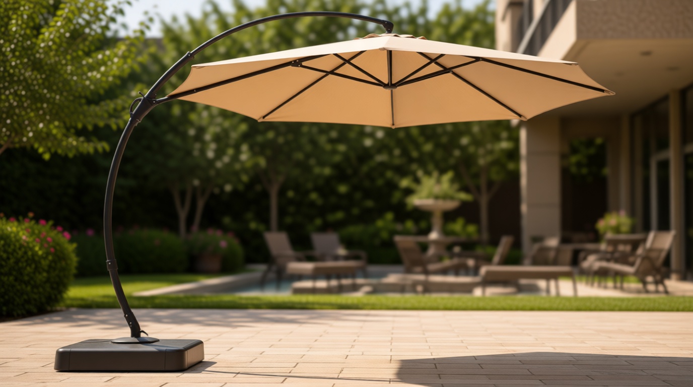 LAUSAINT HOME Outdoor Patio Umbrella with Base included, 11 FT Deluxe Curvy Cantilever Umbrella Heavy Duty Offset Hanging Umbrella with 360° Rotation for Market, Pool, Garden, Backyard, Deck (Beige)