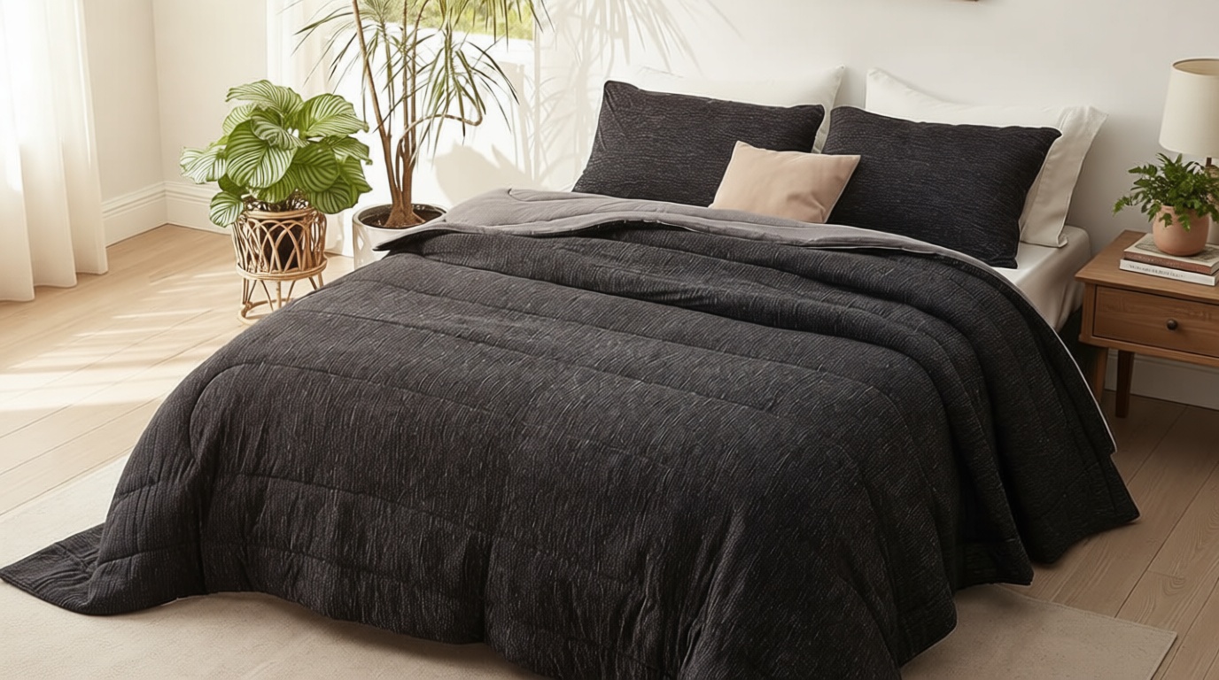 Bedsure Queen Comforter Set - Cooling and Warm Bed Set, Charcoal Black Reversible Bedding for All Season, 3 Pieces, 1 Queen Size Comforter (88"x88") and 2 Pillow Cases(20"x26") OEKO-TEX STANDARD 100