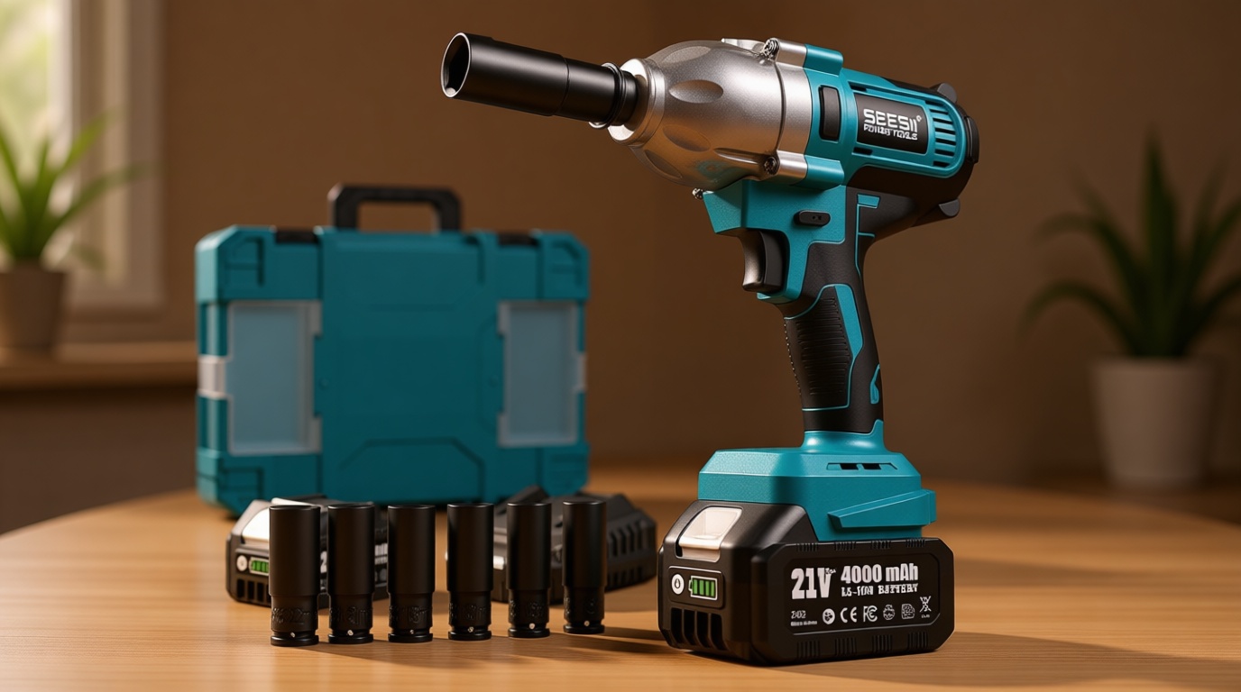 Seesii Impact Wrench 665 FT-LBS(900N.m) 3300IPM 1/2 Impact Gun High Torque Electric Impact Driver Cordless Impact Wrench with 21V 2x4.0Ah Battery 6 Sockets&Case for Home Car Tire Lug Nut Removal Tool