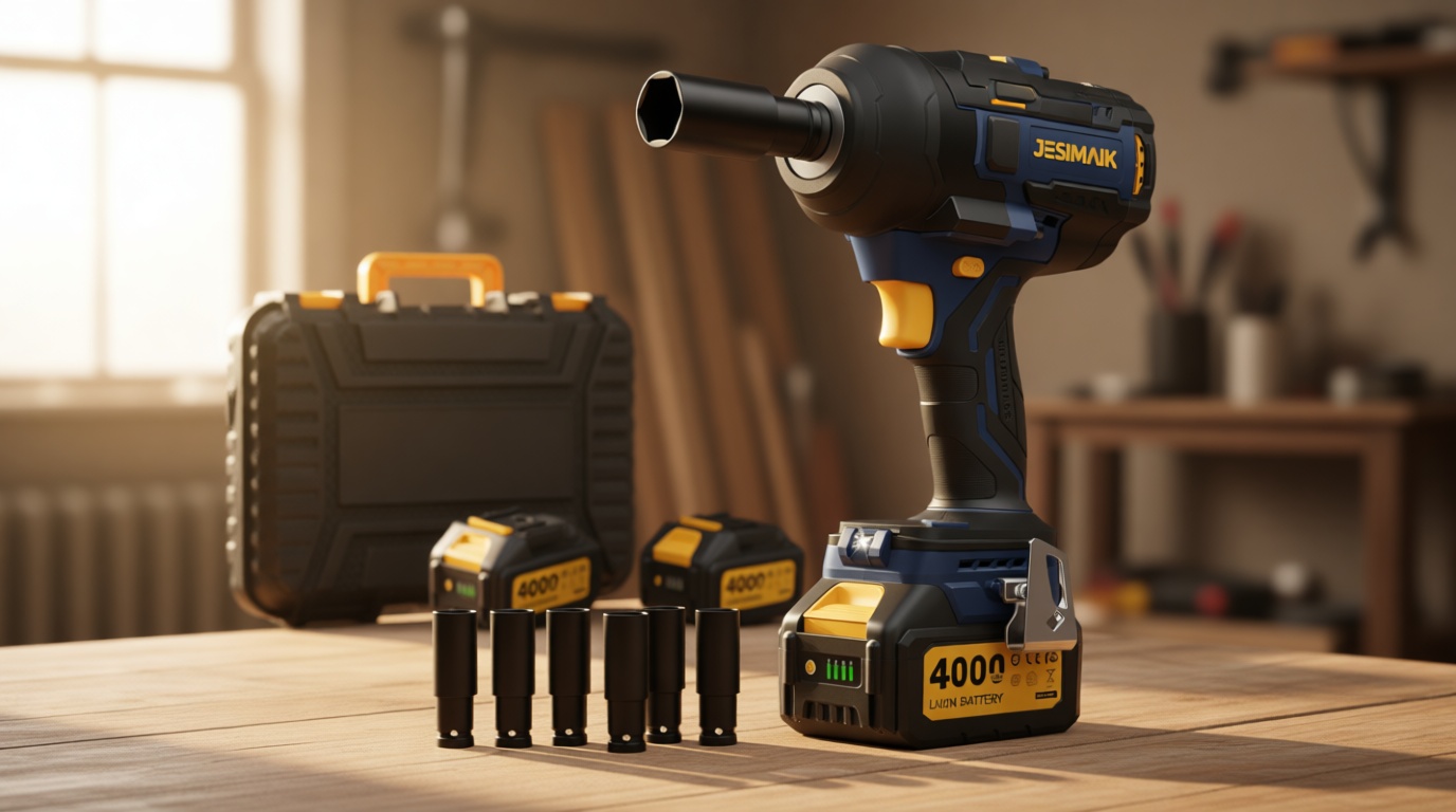 JESIMAIK Cordless Impact Wrench, 1475Ft-lbs (2000N.m) 1/2" Brushless High Torque Impact Wrench with 2×4.0Ah Batteries, Impact Gun with 4 Impact Modes & 5 Sockets for Truck RV Car Heavy Construction